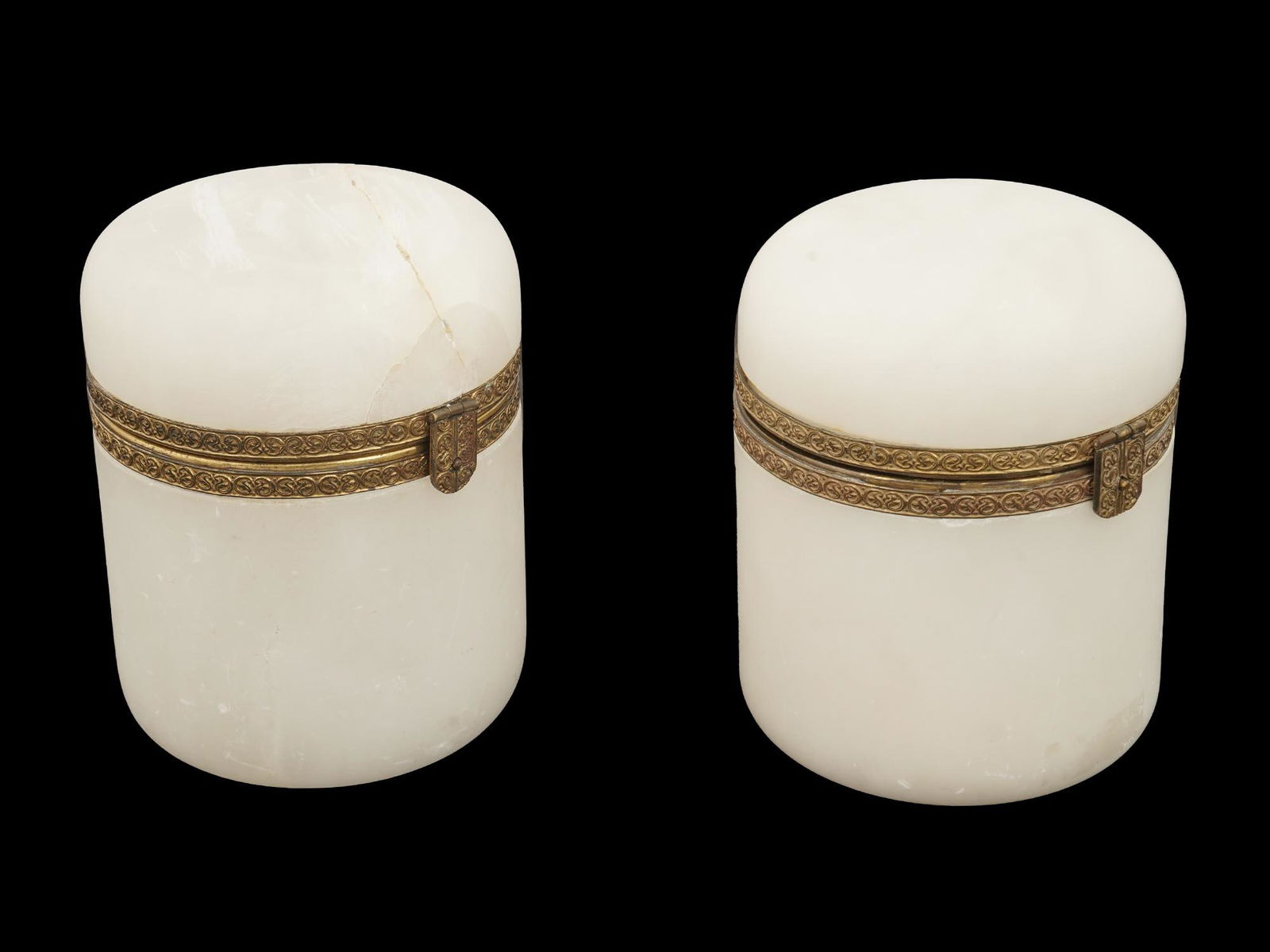 ANTIQUE ALABASTER AND BRASS LIDDED TRINKET BOXES (1 of 8)