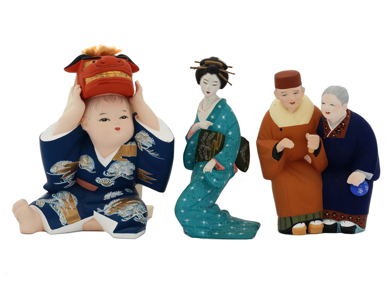 MID CENTURY JAPAN SATO HAKATA URASAKI CLAY DOLLS (1 of 8)