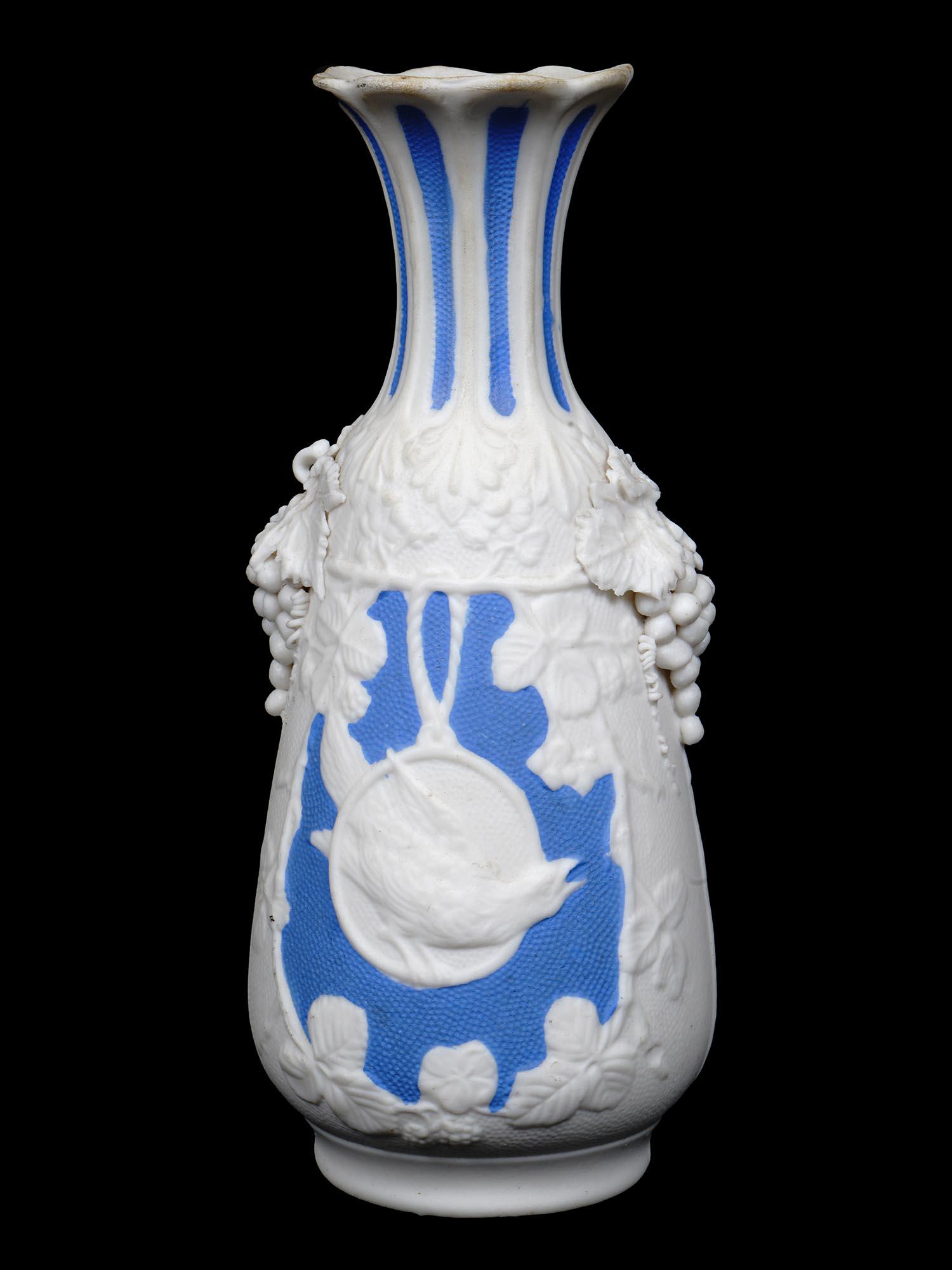 FRENCH VICTORIAN WHITE BLUE PARIAN PORCELAIN VASE (1 of 9)