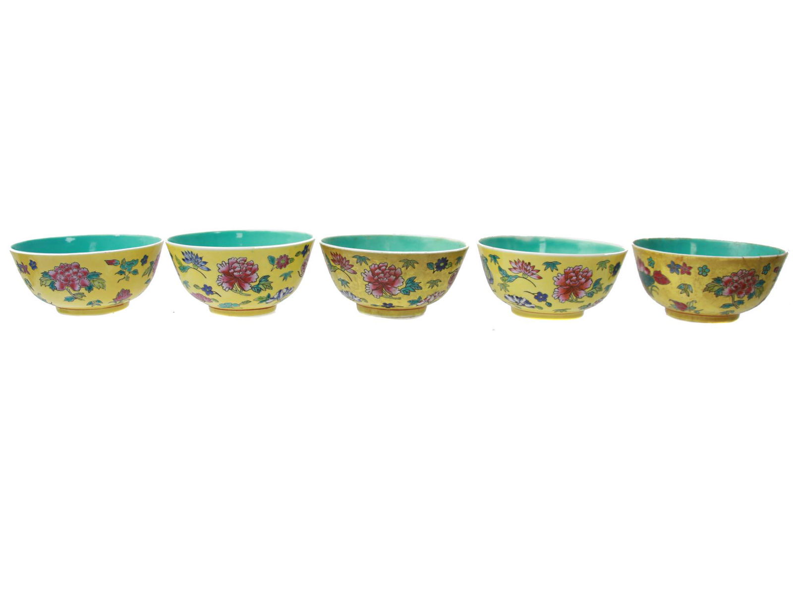 SET OF FIVE CHINESE HAND PAINTED PORCELAIN BOWLS (1 of 9)