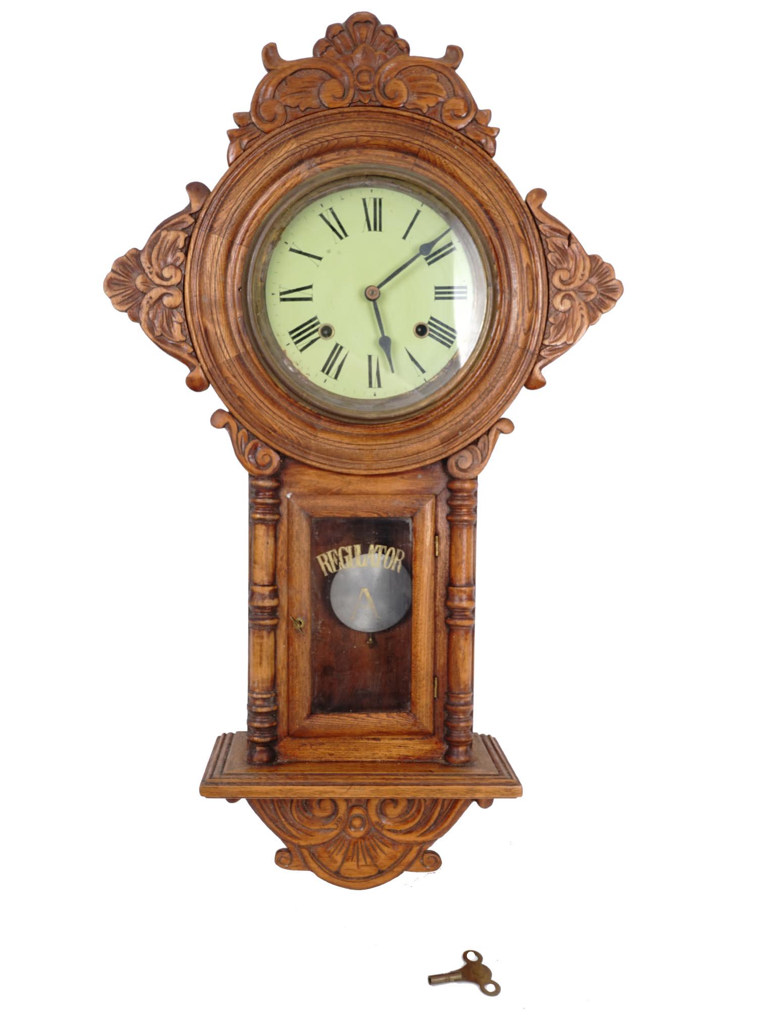ANTIQUE GERMAN WALL PENDULUM CLOCK IN WOODEN CASE (1 of 9)