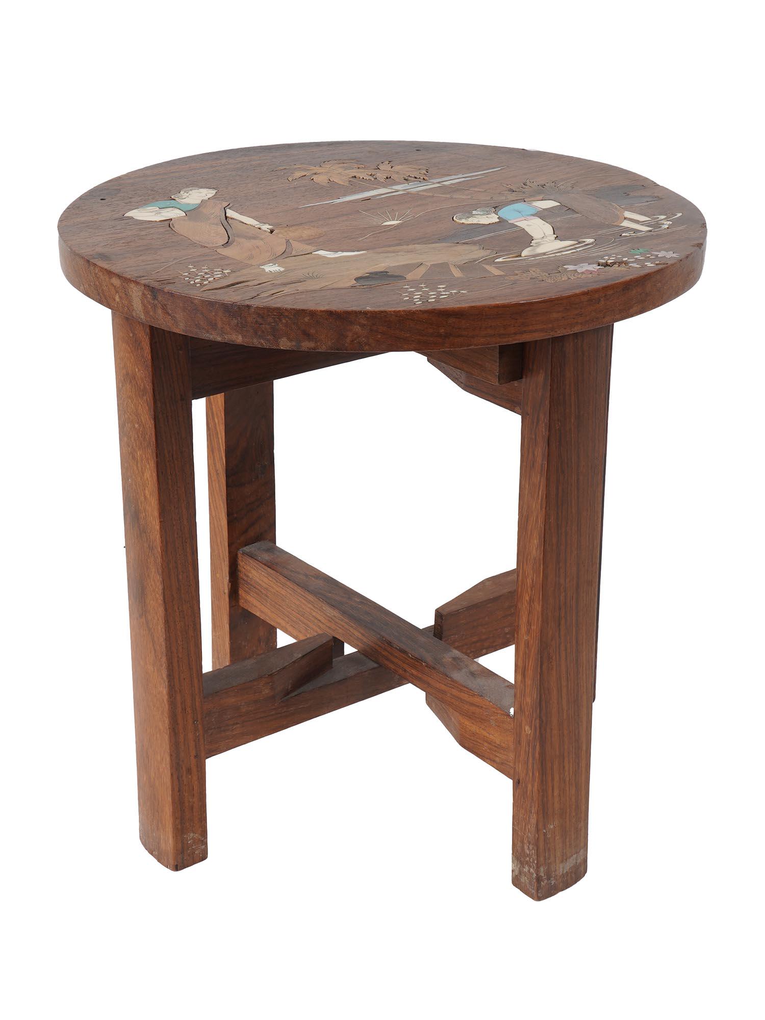 ANTIQUE ASIAN SMALL INLAID WOODEN FOLDING STOOL (1 of 8)