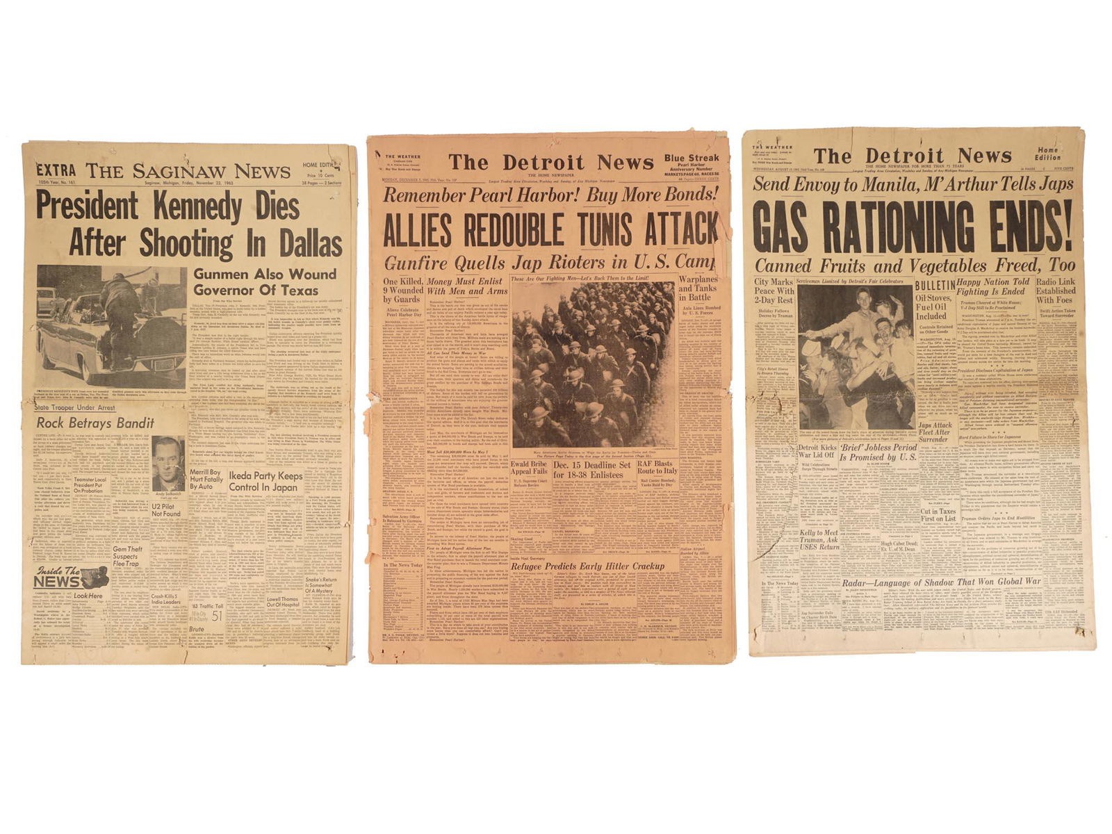 AMERICAN NEWSPAPERS WW2 ERA AND DEATH OF KENNEDY (1 of 12)