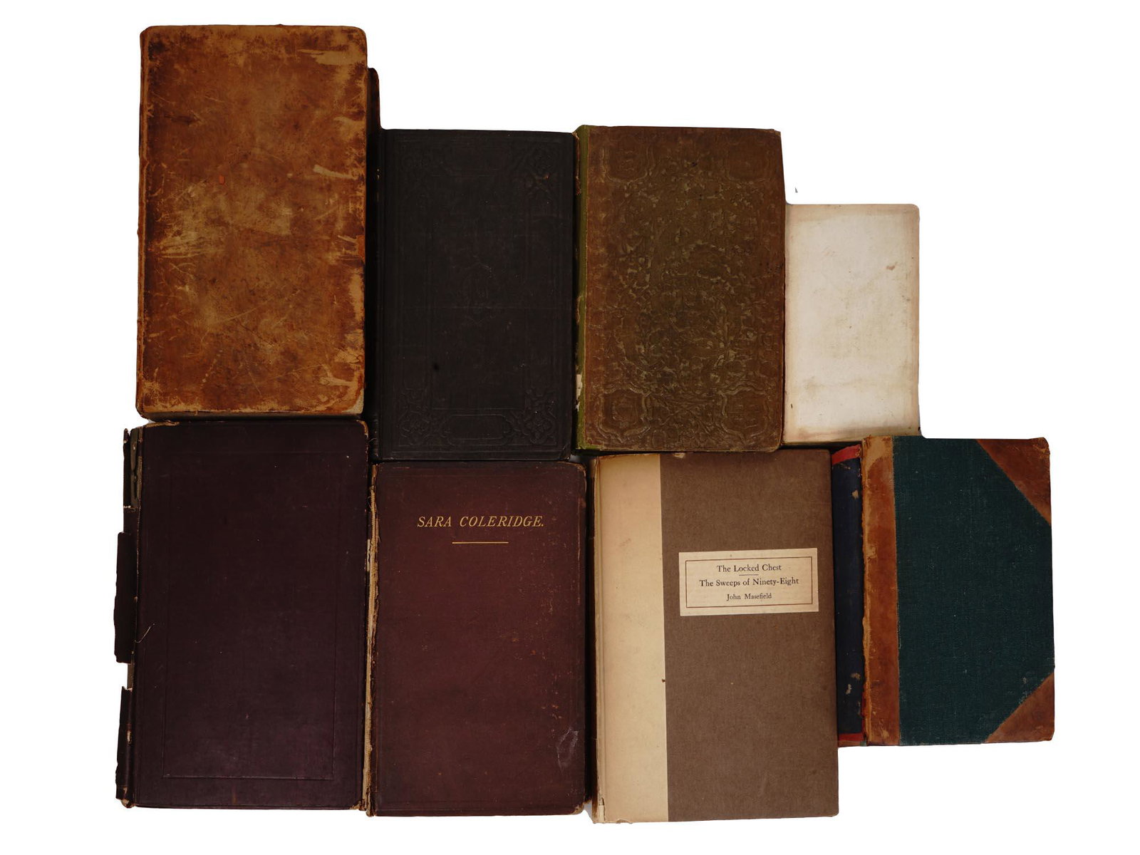 ANTIQUE EUROPEAN FICTION BOOK COLLECTION: A collection of antiquarian book editions. Memoir and Letters of Sara Coleridge edited by her daughter, published by Harper and Bros., New York, 1874. The Poems of Bacchylides, from a Papyrus in the B