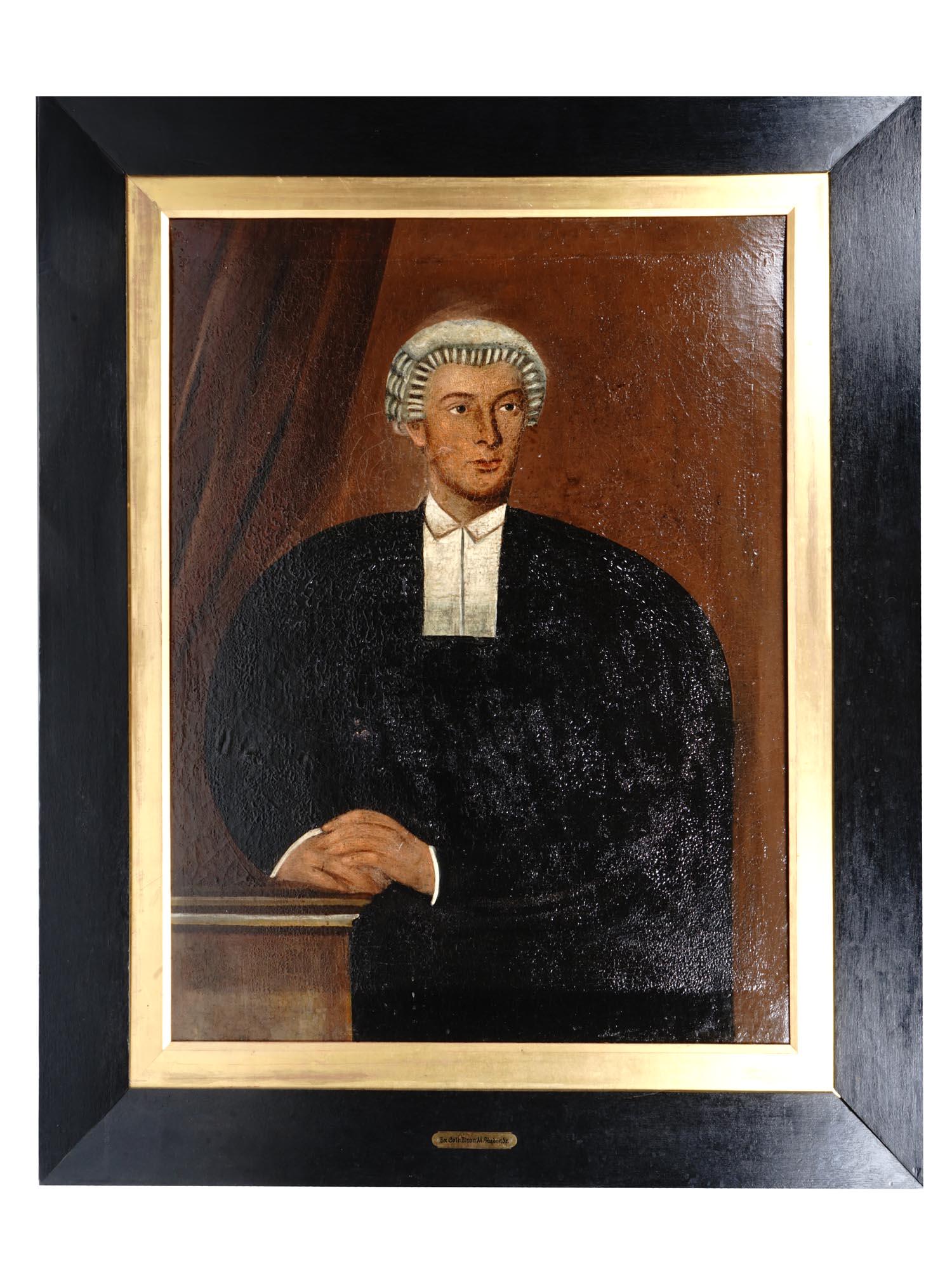 ANTIQUE AMERICAN SCHOOL PORTRAIT OF A JUDGE MAN: An antique American school portrait depicting a portrait of a judge man in a Fauvism style. Unsigned. Circa: early 20th century. Framed. Provenance: from the ex collection of Elton M. Hyder, Jr. A gol