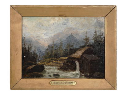 ANTIQUE OIL PAINTING THE OLD MILL SIGNED H. KING: A late 19th or early 20th century oil on board painting The Old Mill, signed H. King lower right. Possibly by Herbert King, United Kingdom, 19/20th century. Housed in an old wooden frame with an attac