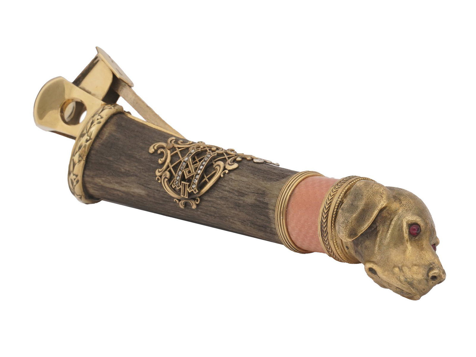 RUSSIAN GILT SILVER ENAMLED ANTLER CIGAR CUTTER (1 of 12)