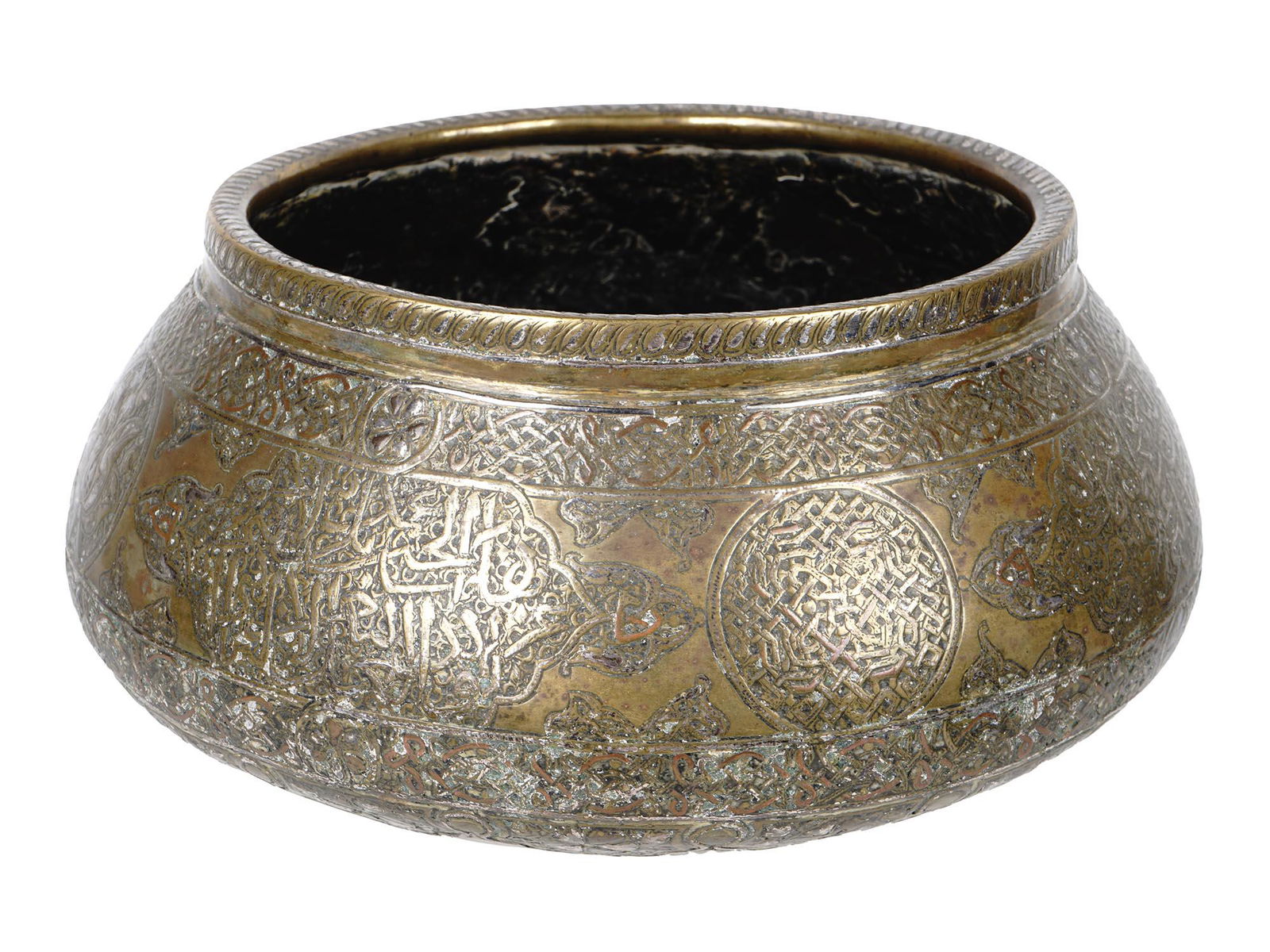 ANTIQUE SYRIAN DAMASCUS ARABIC SILVER INLAID BOWL (1 of 7)