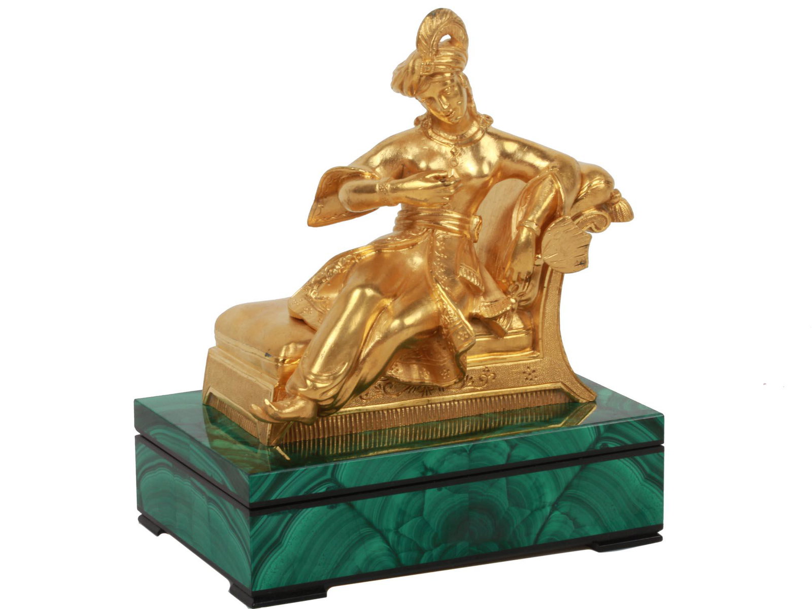 ANTIQUE RUSSIAN FIGURAL GILT BRONZE MALACHITE BOX (1 of 7)
