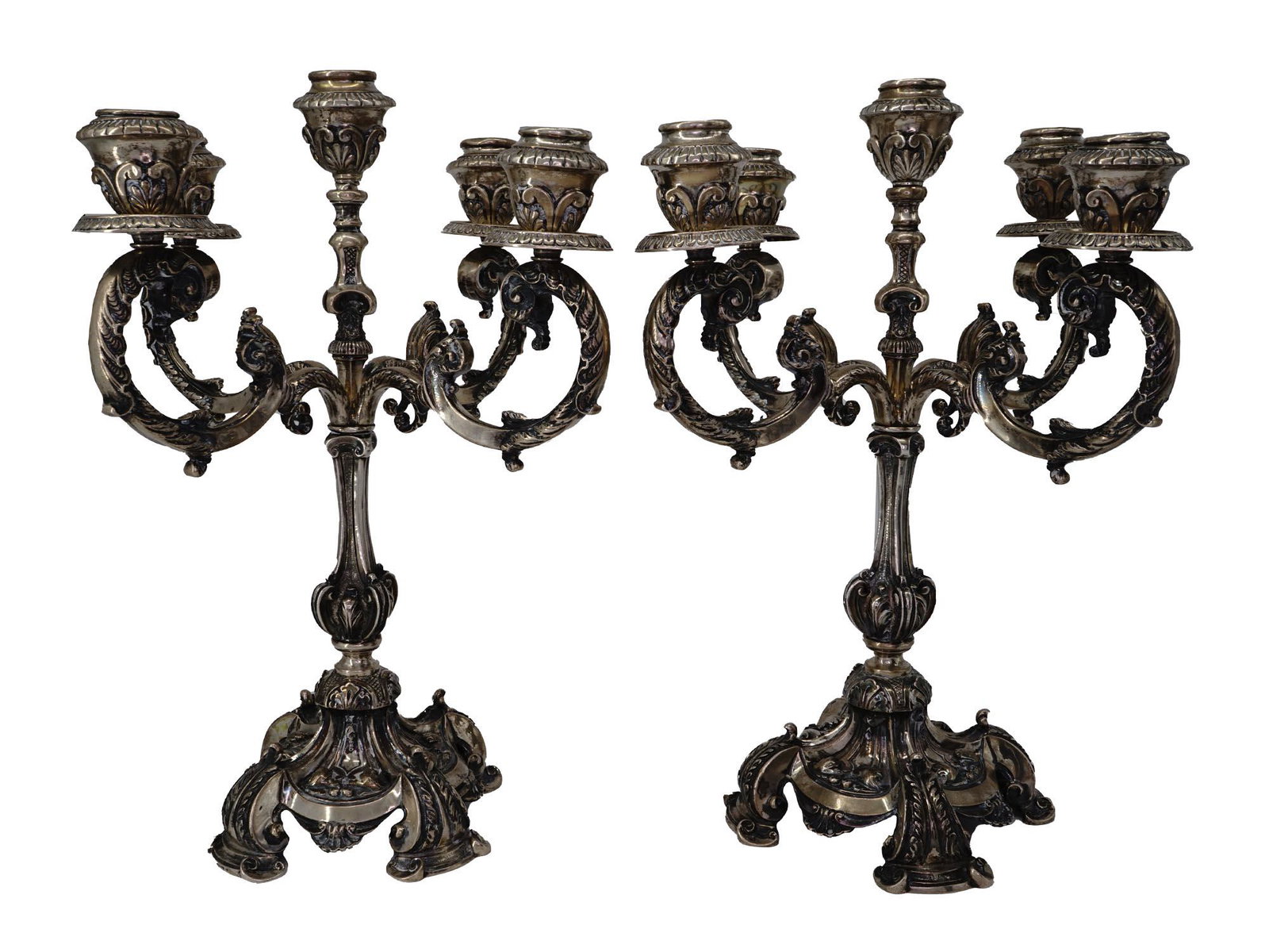 ANTIQUE 19 C SILVER CAST PORTUGUESE CANDELABRAS (1 of 8)