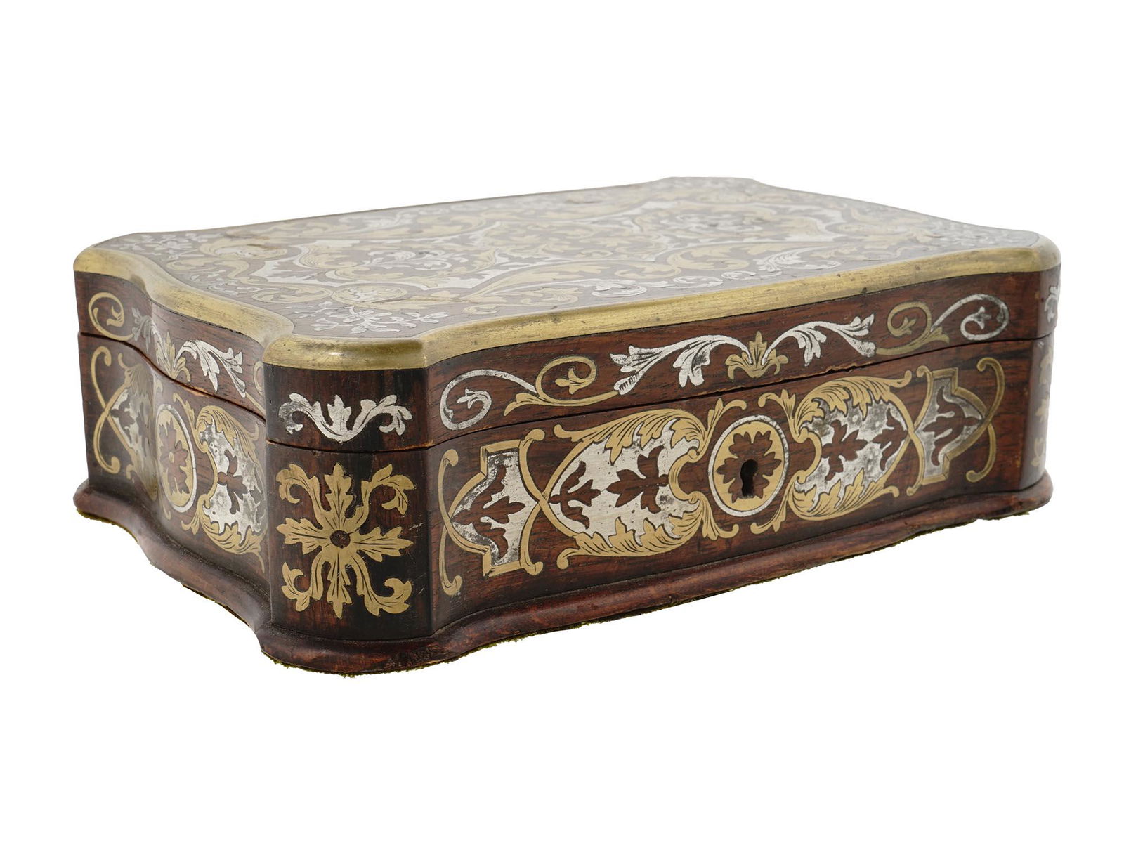 ANTIQUE FRENCH BOULLE WORK MARQUETRY BOX W LOCK (1 of 12)