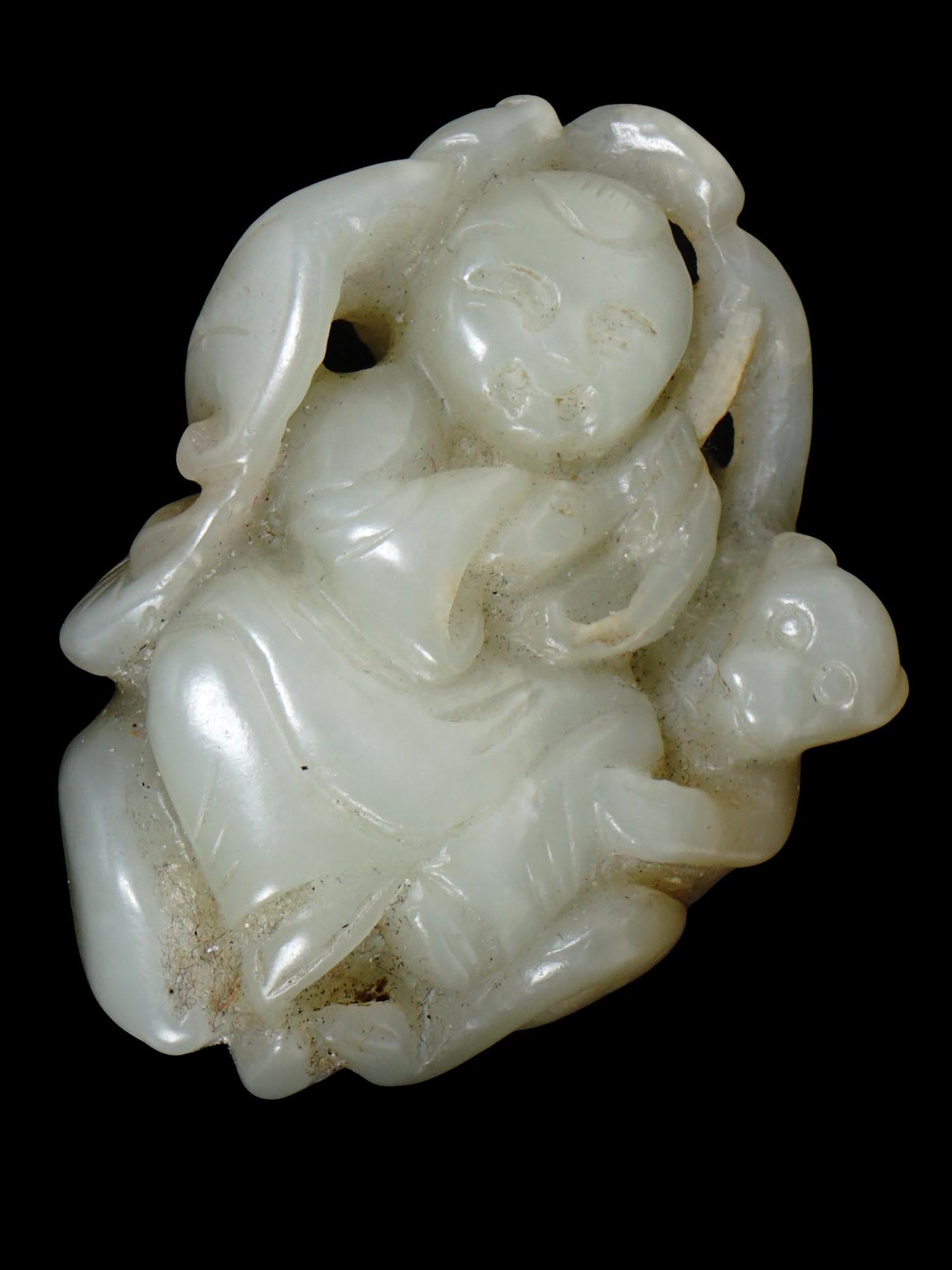 ANTIQUE CHINESE CARVED WHITE JADE BUDDHA AMULET (1 of 5)