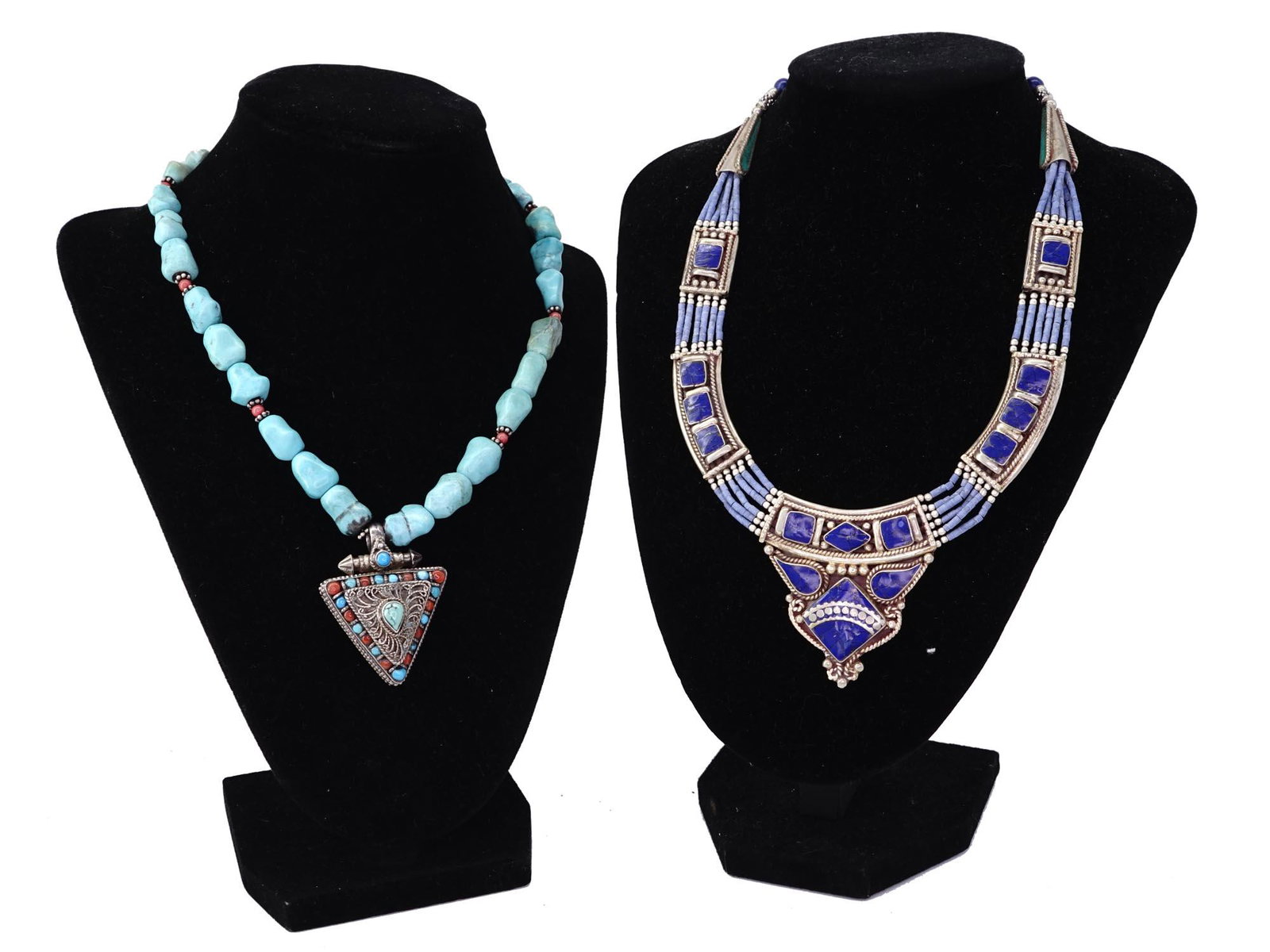 PAIR OF SILVER NATURAL TURQUOISE LAPIS NECKLACES (1 of 8)