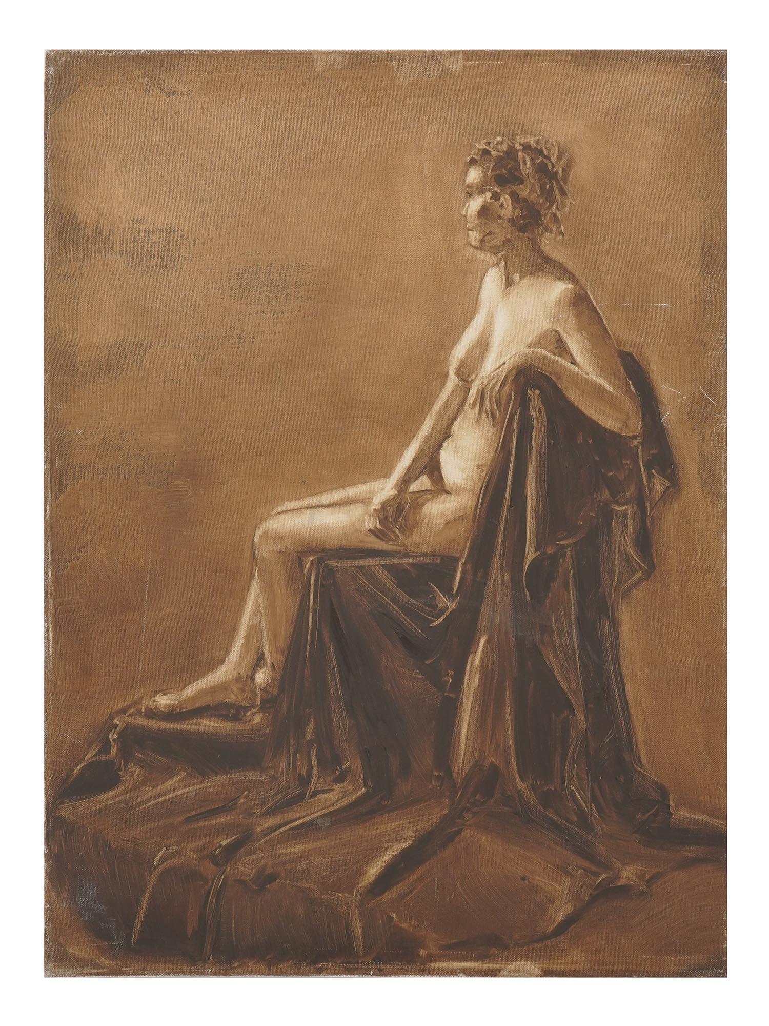 ATTR TO HILDA VIKA NUDE PORTRAIT OIL PAINTING: Attributed to Hilda Vika, Latvian, 1897 to 1963, oil painting on canvas depicting a portrait od a nude woman. Inscribed, Vika, on the back. Hilda Vika was a Latvian artist and writer. She made stylise