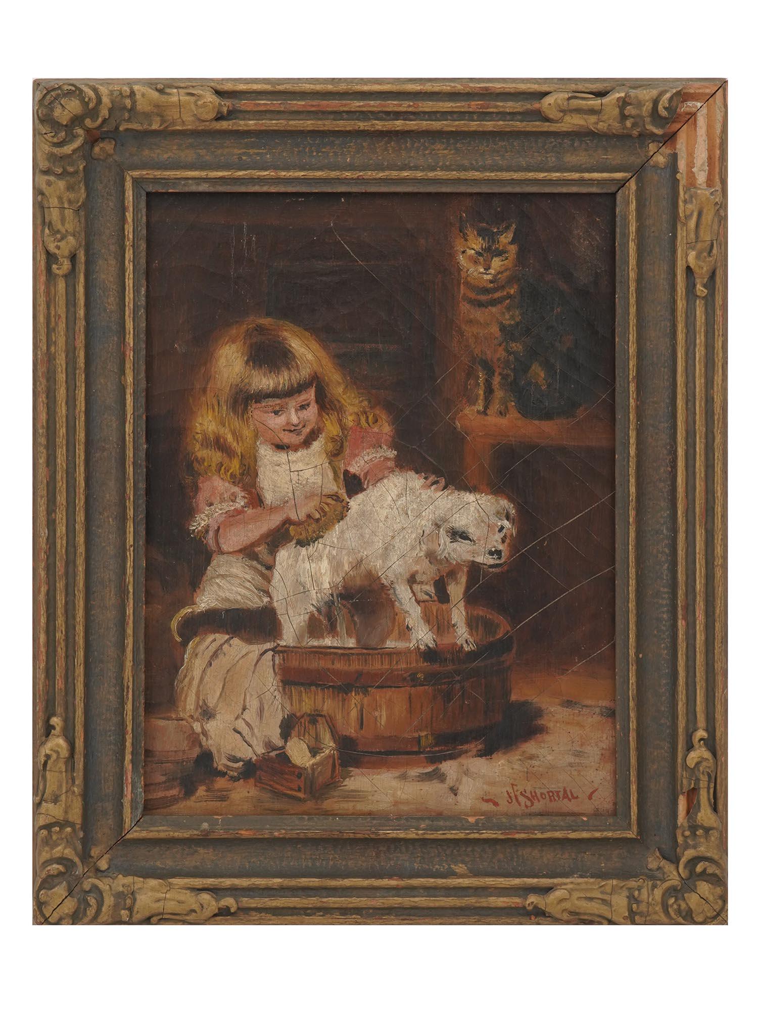 ATTR TO JIM SHORTAL PORTRAIT OF GIRL OIL PAINTING (1 of 5)