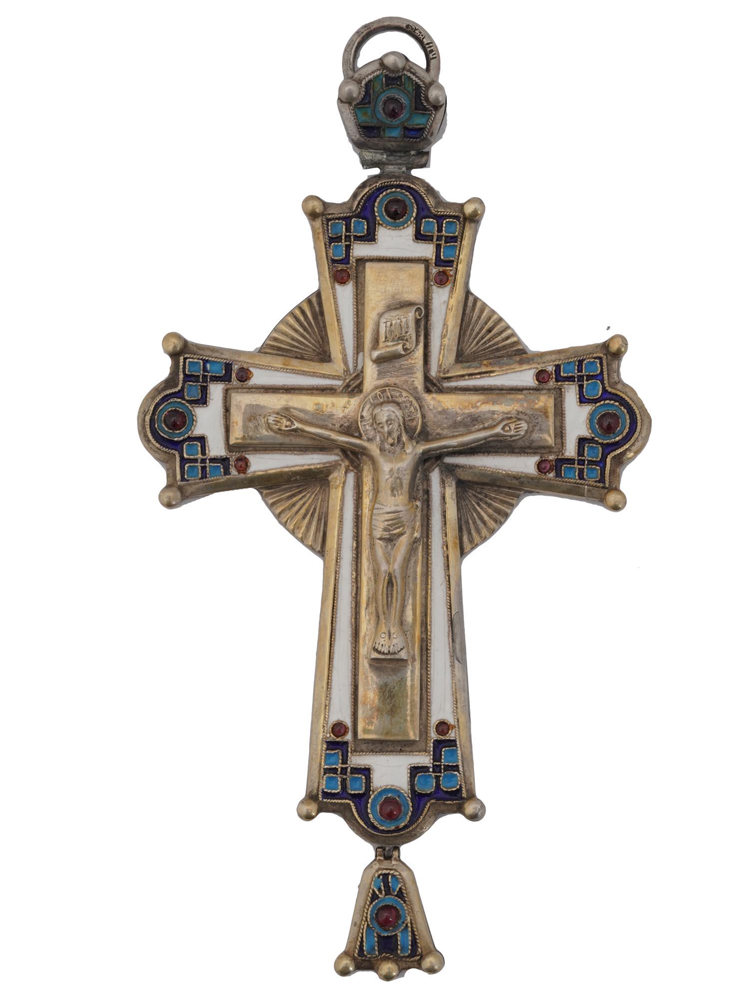 RUSSIAN 84 SILVER AND ENAMEL LARGE CROSS PENDANT (1 of 8)