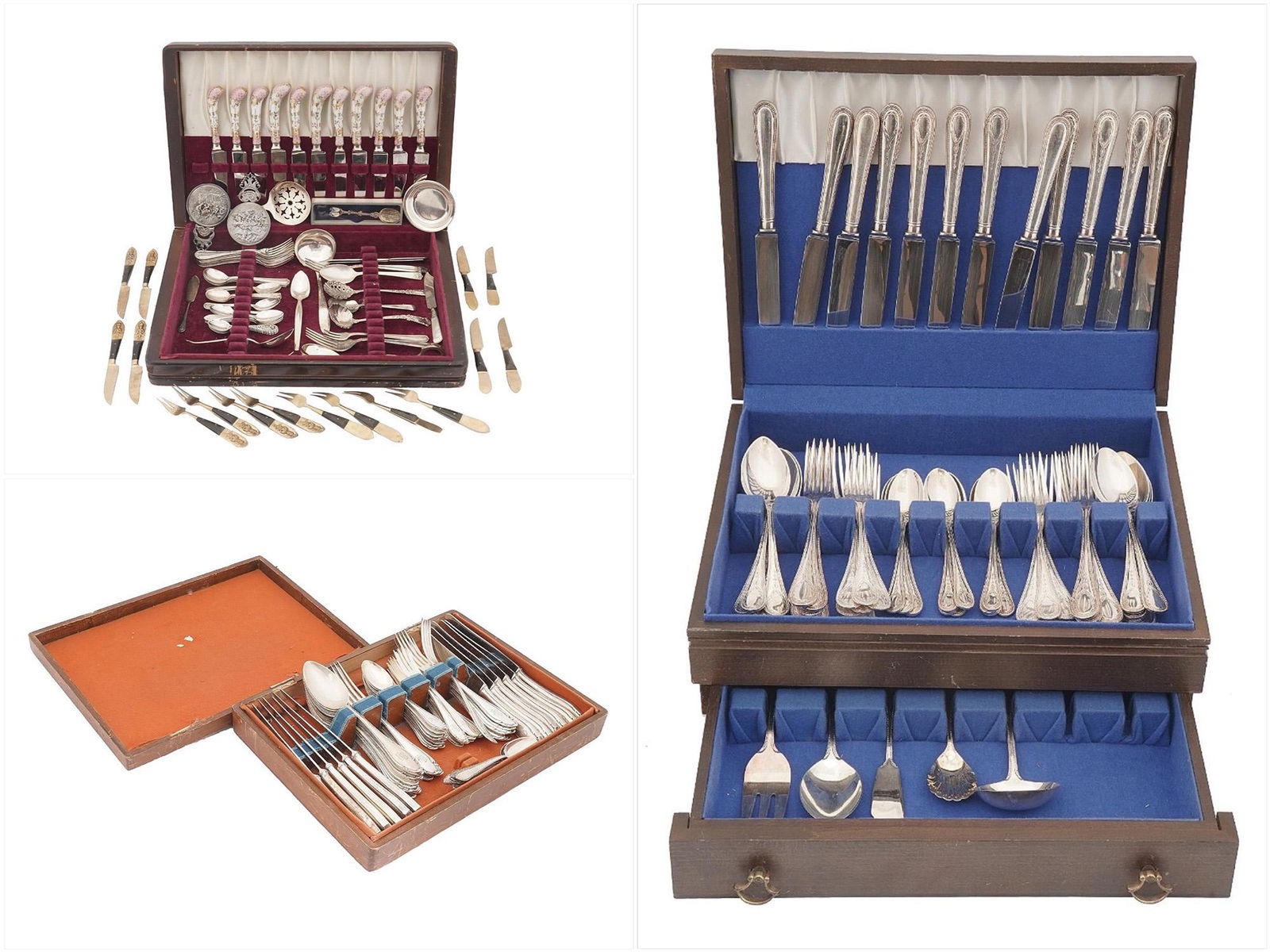 FOUR CUTLERY CASES WITH SILVERWARE BY ROGERS BROS (1 of 17)