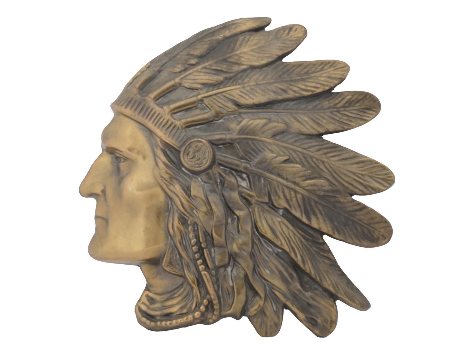 VINTAGE AMERICAN INDIAN CHIEF HEAD BRONZE PLAQUE (1 of 6)