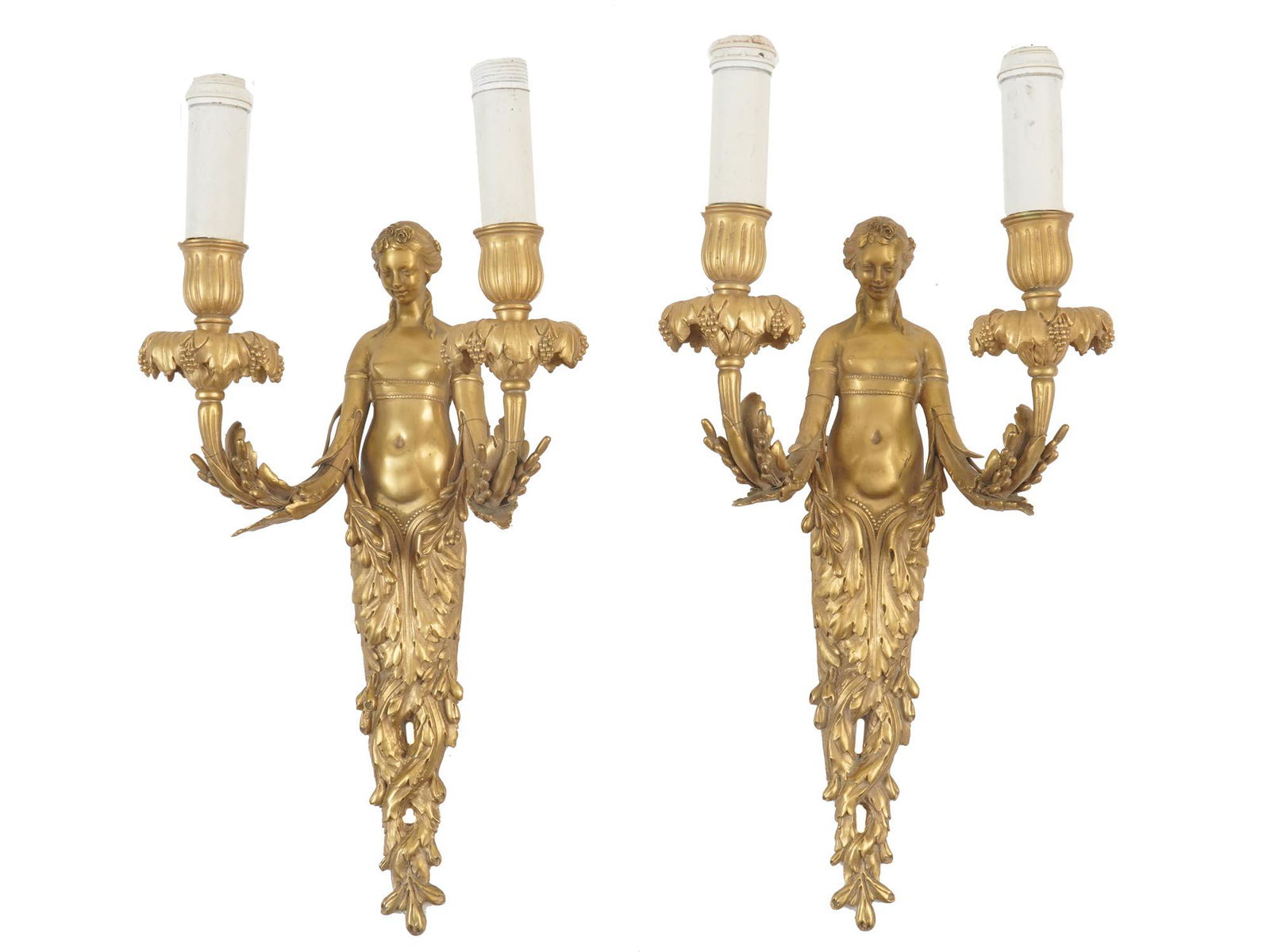 PAIR OF AMERICAN FIGURAL GILT BRONZE SCONCES (1 of 6)