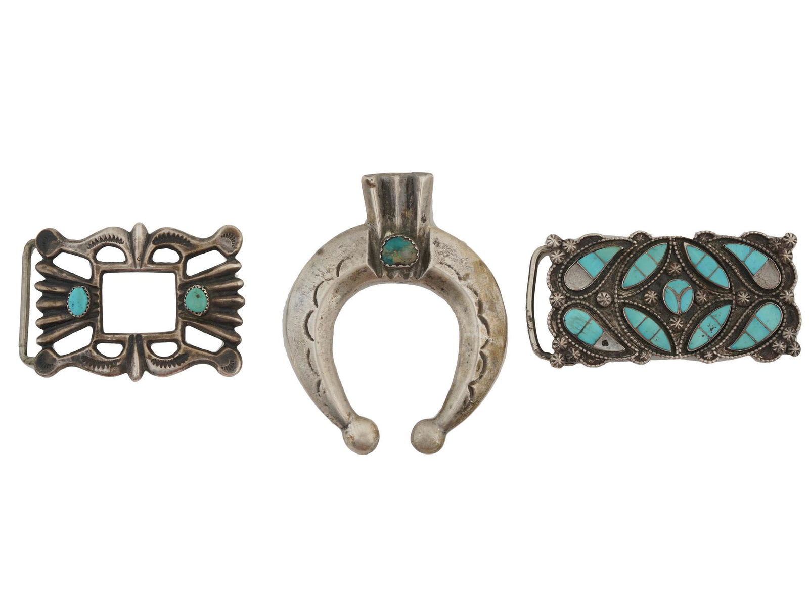 NATIVE AMERICAN SILVER AND TURQUOISE BELT BUCKLES (1 of 11)