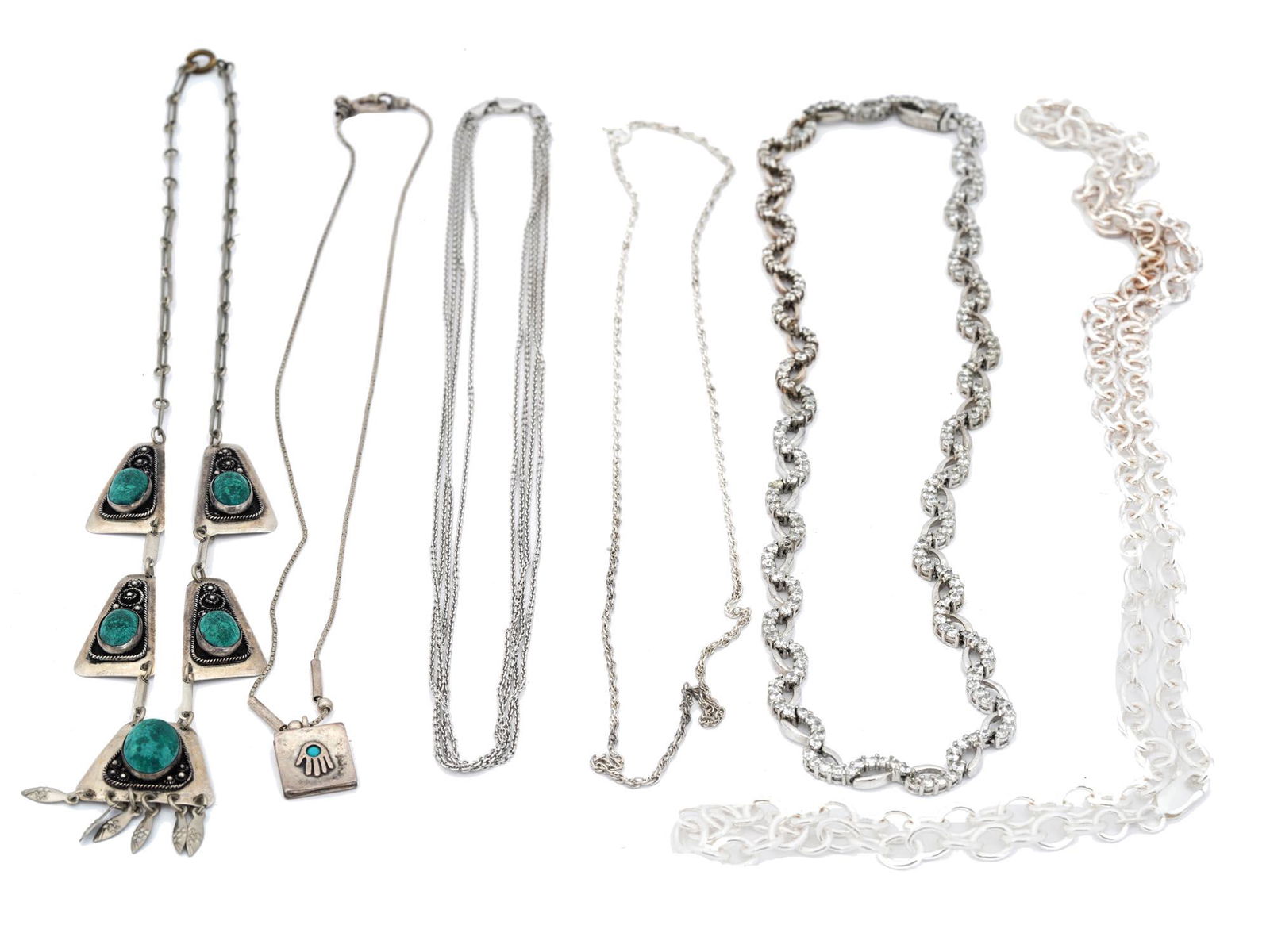 TURQUOISE AND STERLING SILVER CHAIN NECKLACES (1 of 12)