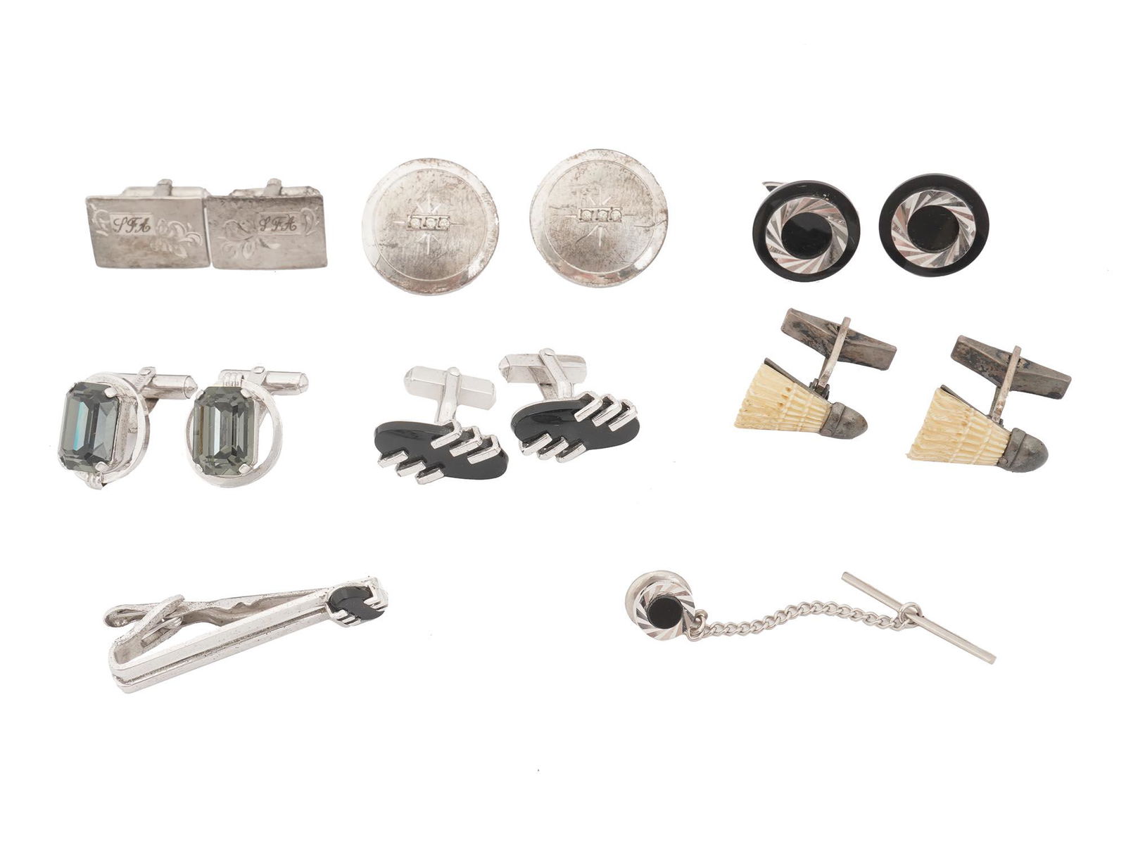 GROUP OF MID CENTURY STERLING SILVER CUFFLINKS (1 of 8)