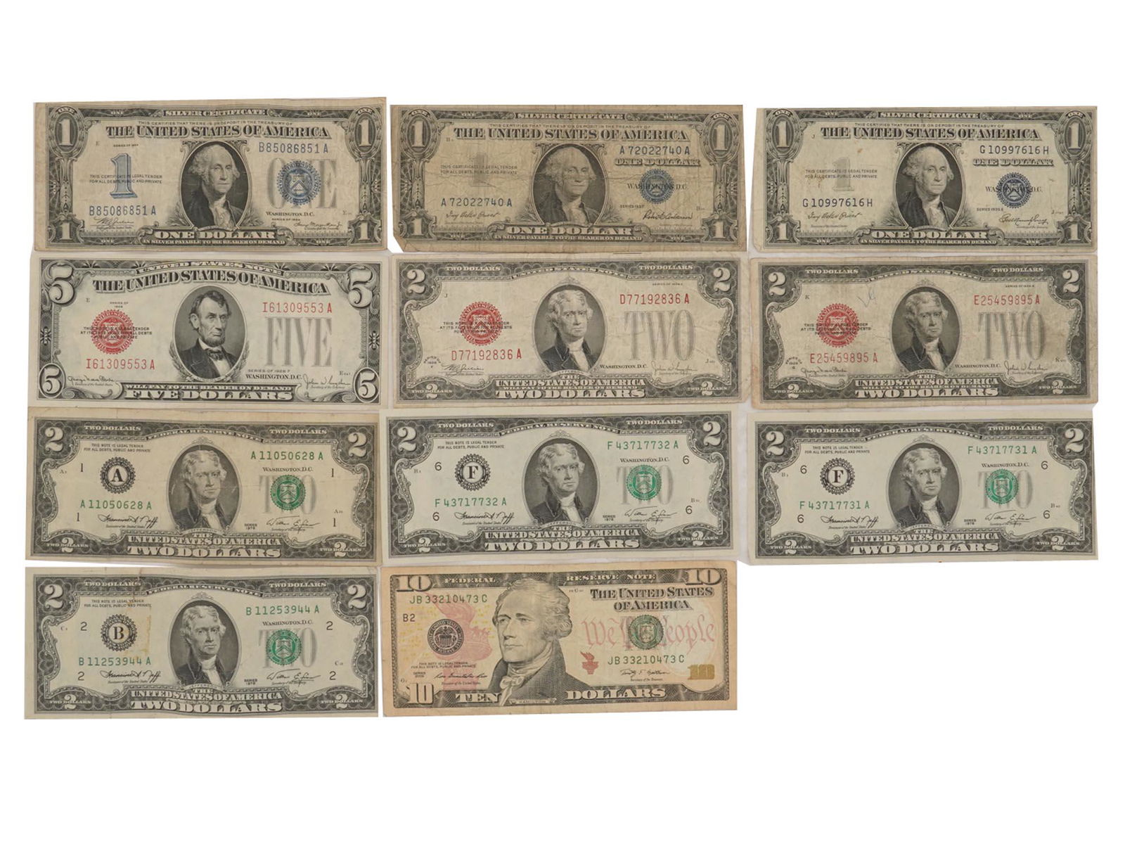 LOT OF ELEVEN COLLECTIBLE AMERICAN PAPER CURRENCY (1 of 2)