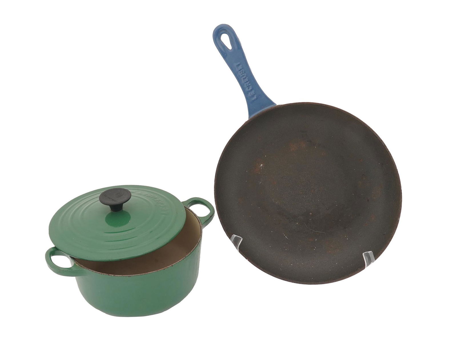 VINTAGE FRENCH LE CREUSET ENAMELED POT AND PAN (1 of 12)