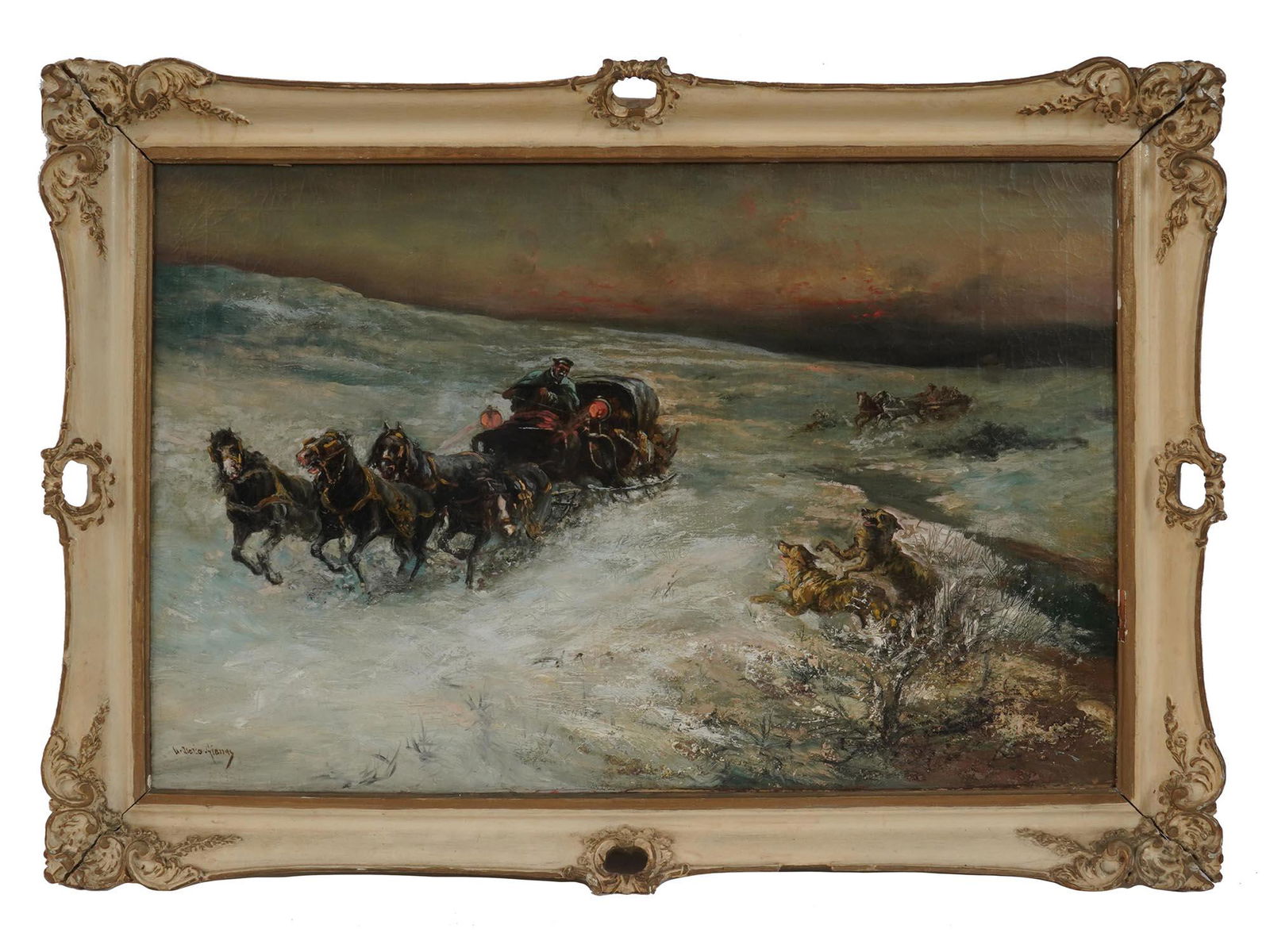 RACING TROIKA OIL PAINTING SIGNED BY THE ARTIST (1 of 7)