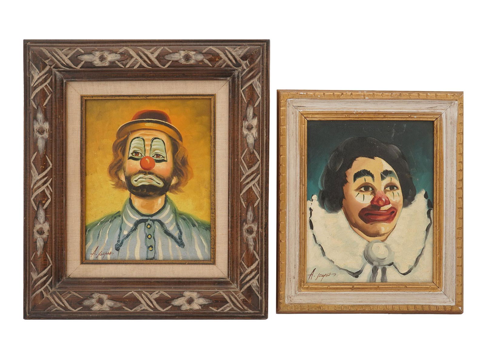 TWO MID CENTURY AMERICAN CLOWN PORTRAIT PAINTINGS (1 of 8)