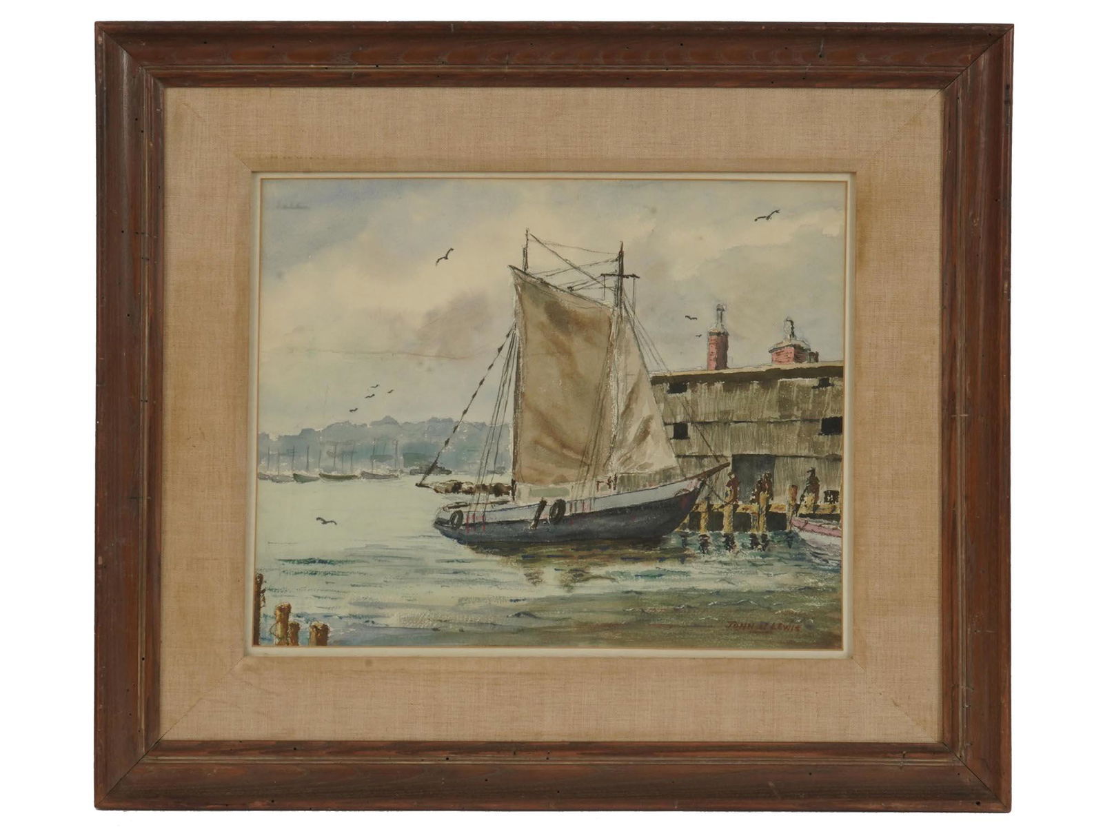 VINTAGE JOHN N. LEWIS WATERCOLOR PAINTING OF BOAT (1 of 7)
