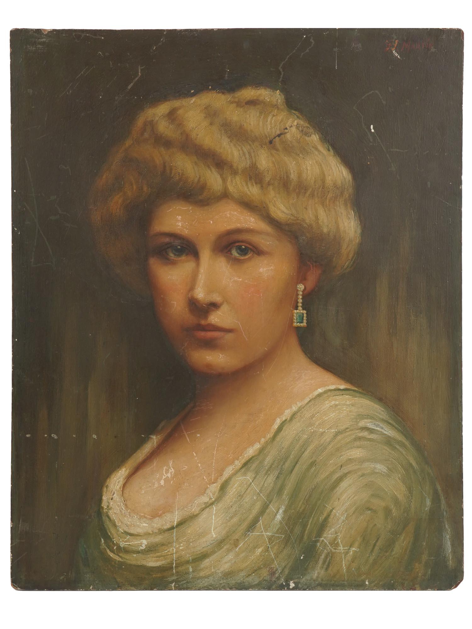 ANTIQUE FEMALE PORTRAIT PAINTING SIGNED JJ MARTIN (1 of 6)