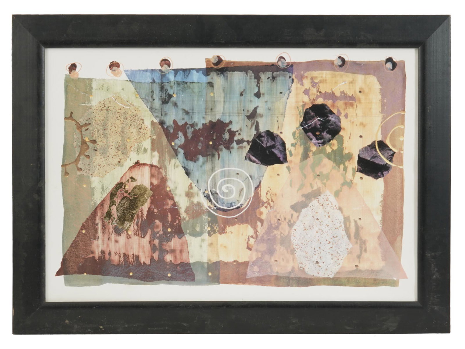 ABSTRACT COLLAGE COMPOSITION AFTER P G GRAVELE: After P.G. Gravele, contemporary collage mix media composition. Matted and framed. Circa the late 20th century. Gravele is famous for his collages and paintings which are the culmination of almost two