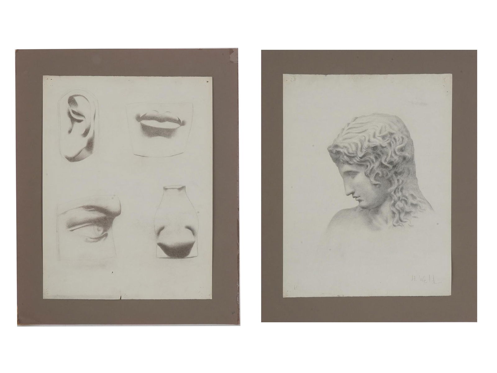 TWO GRAPHIC STUDIES OF CLASSICAL SCULPTURE SIGNED (1 of 12)