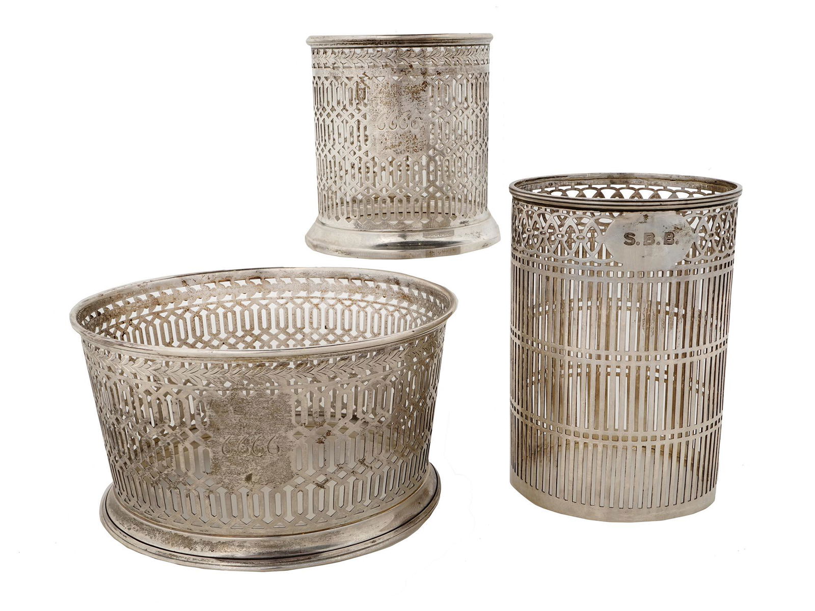 GROUP OF THREE STERLING SILVER STANDS FOR BOTTLES (1 of 12)