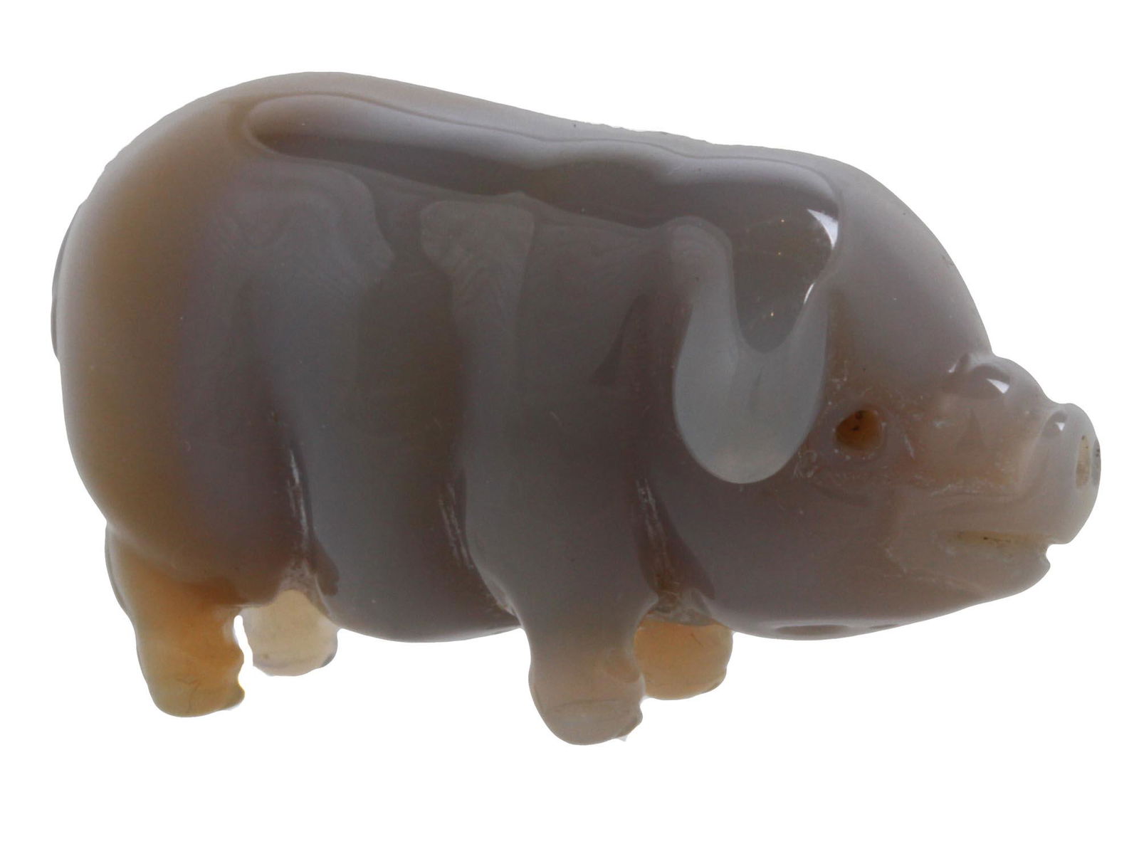 RUSSIAN HAND CARVED AGATE FIGURINE OF A PIG (1 of 7)