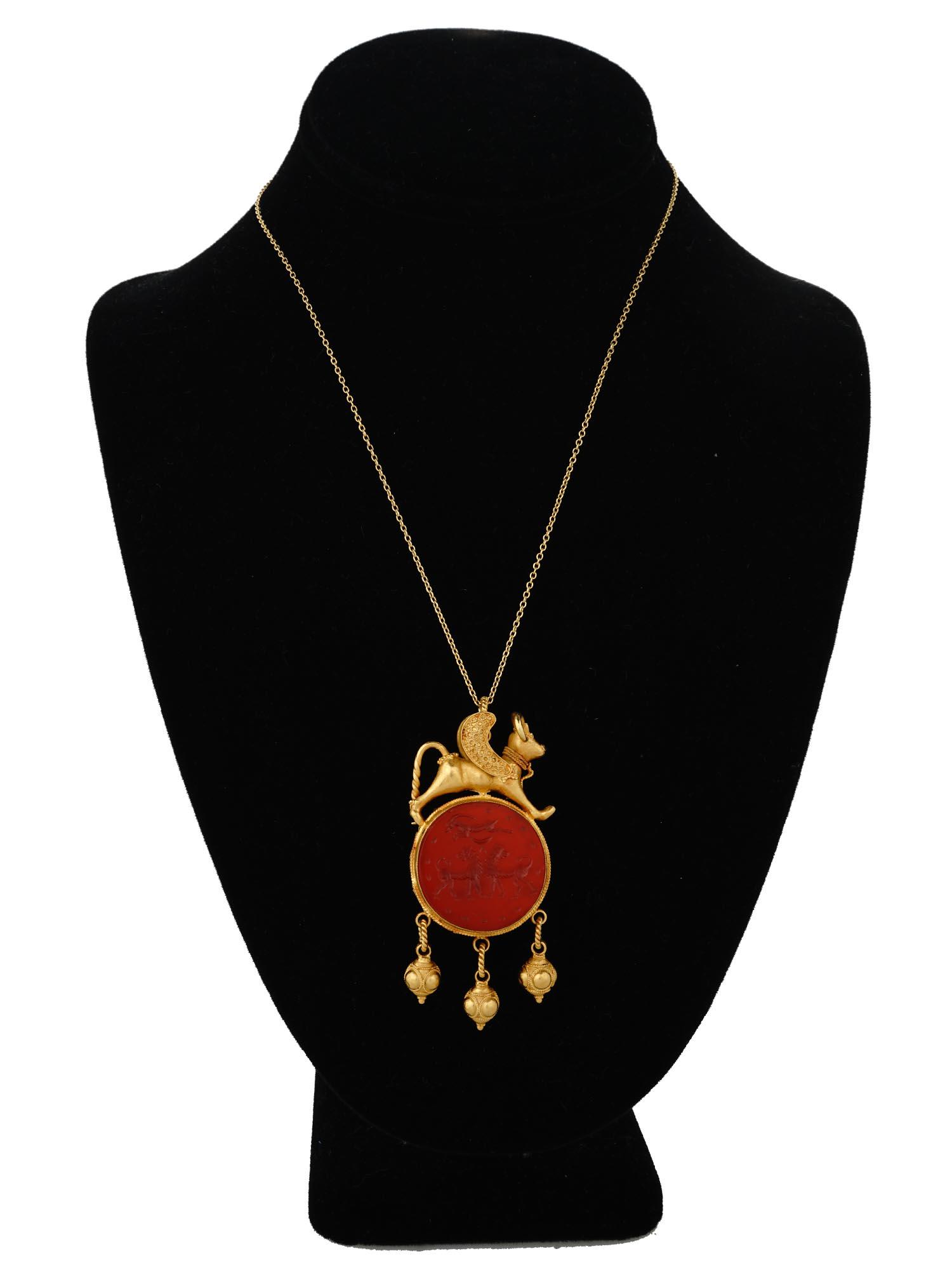 ITALIAN 14K GOLD AND CARNELIAN STATEMENT NECKLACE (1 of 8)