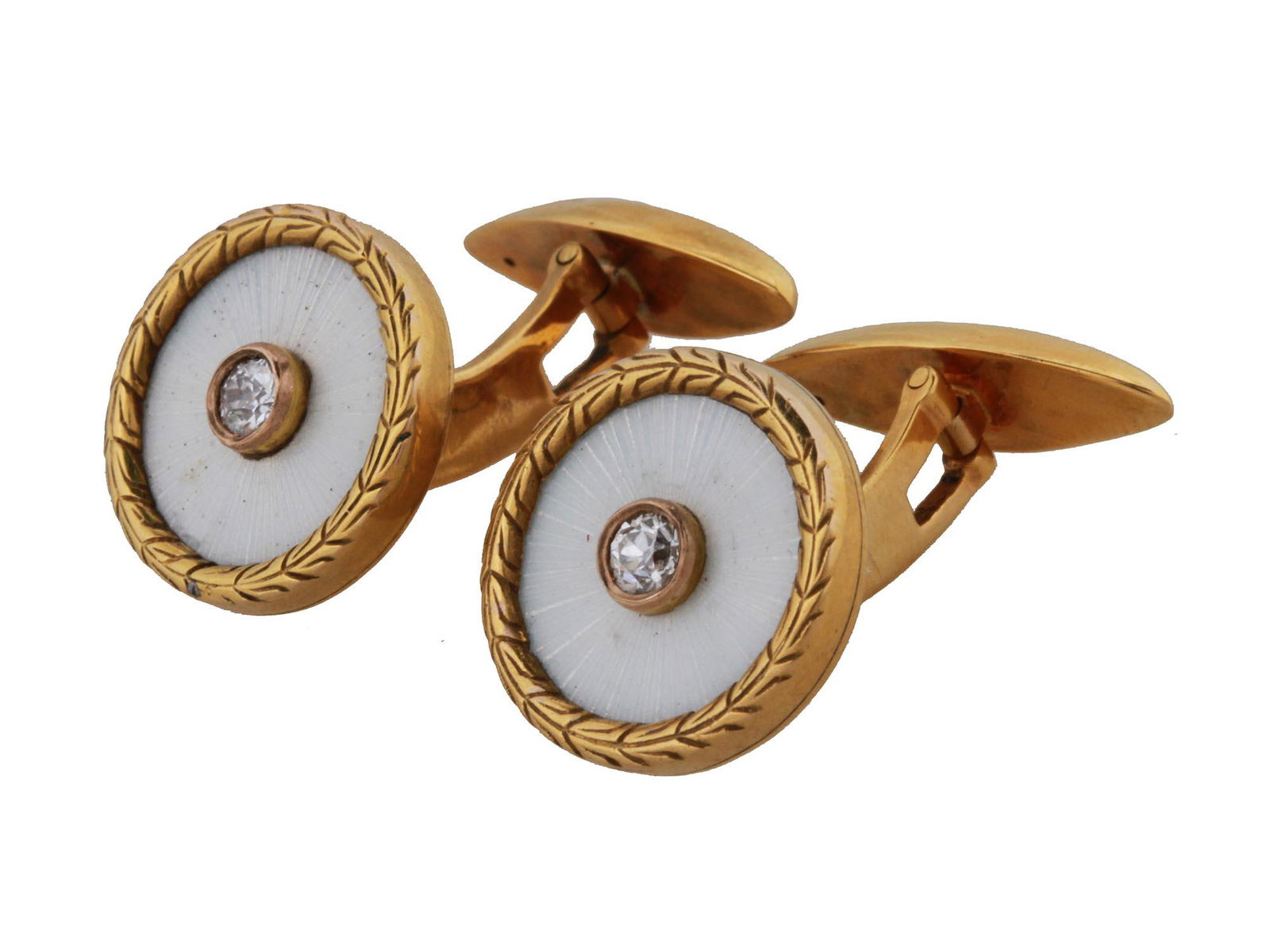 ANTIQUE RUSSIAN 56K GOLD DIAMOND ENAMEL CUFFLINKS (1 of 6)