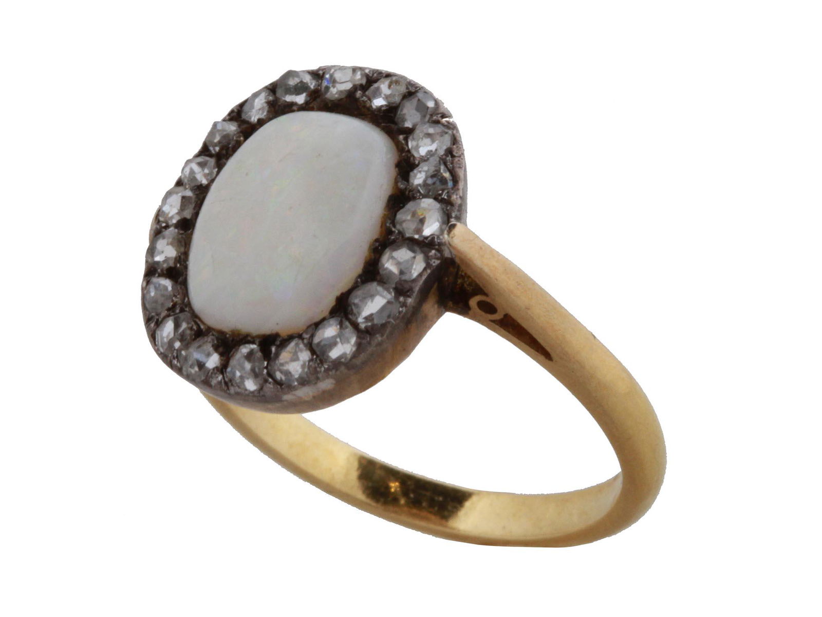 ANTIQUE 14K GOLD OPAL STONE DIAMONDS RING W BOX (1 of 8)