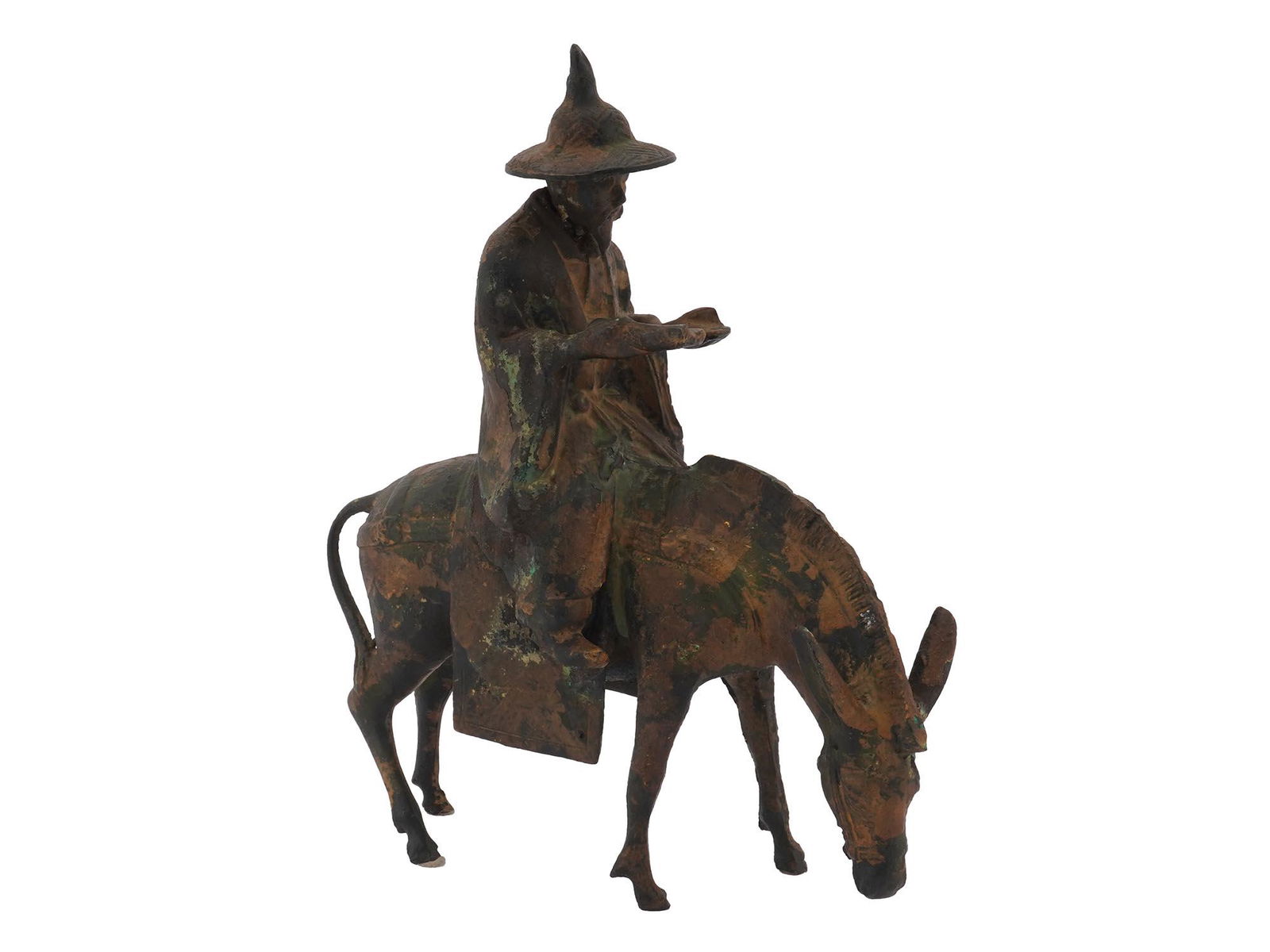 ANTIQUE JAPANESE MAN ON A DONKEY BRONZE STATUE (1 of 7)