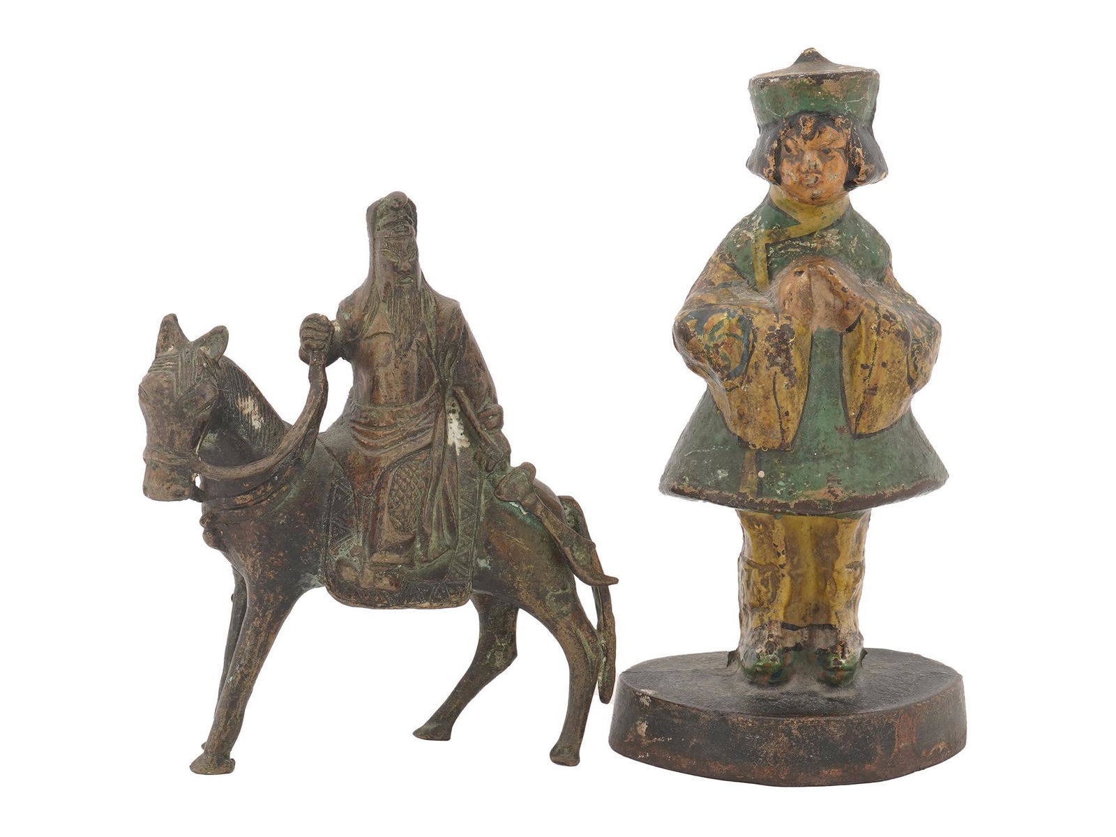 PAIR OF ANTIQUE ORIENTAL PATINATED METAL FIGURES (1 of 10)