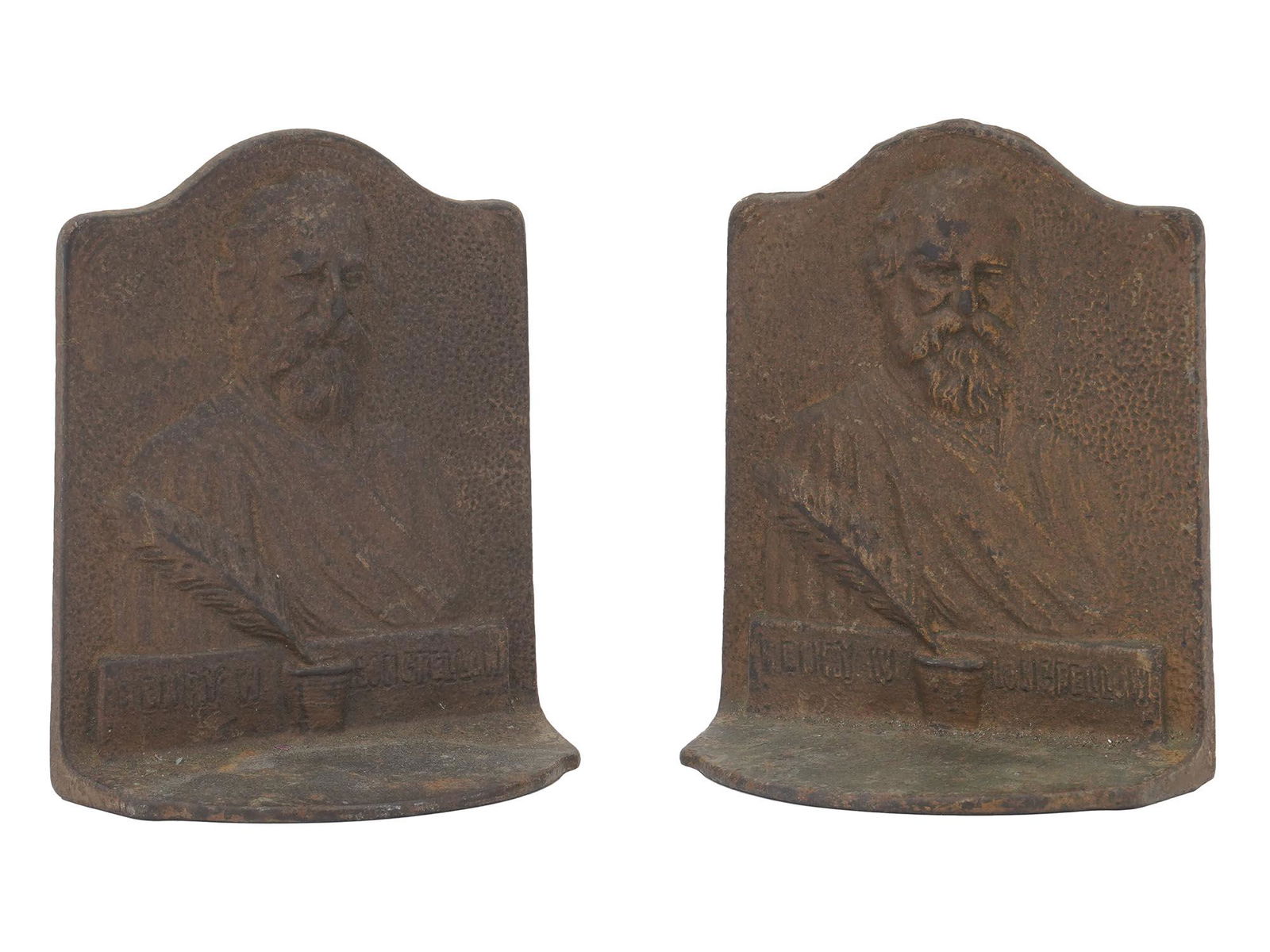 TWO ANTIQUE CAST IRON HENRY LONGFELLOW BOOKENDS (1 of 6)