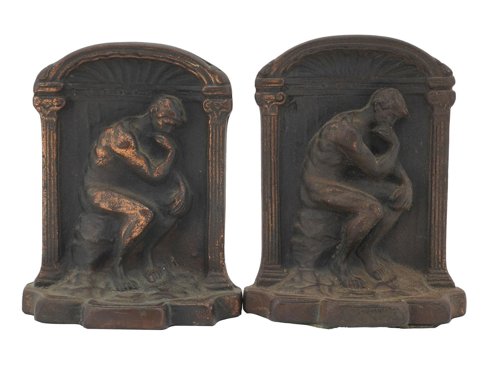 TWO ANTIQUE THE THINKER BY RODIN BRONZE BOOKENDS (1 of 6)
