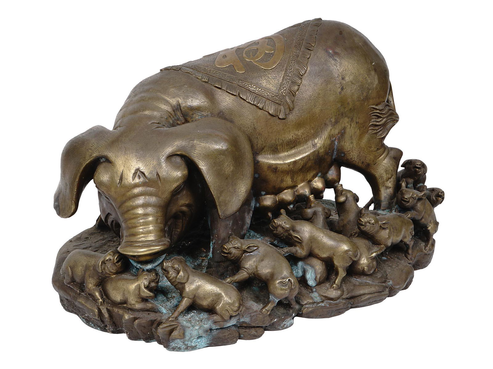 VINTAGE CHINESE PIGS FAMILY BRASS FIGURAL GROUP (1 of 10)