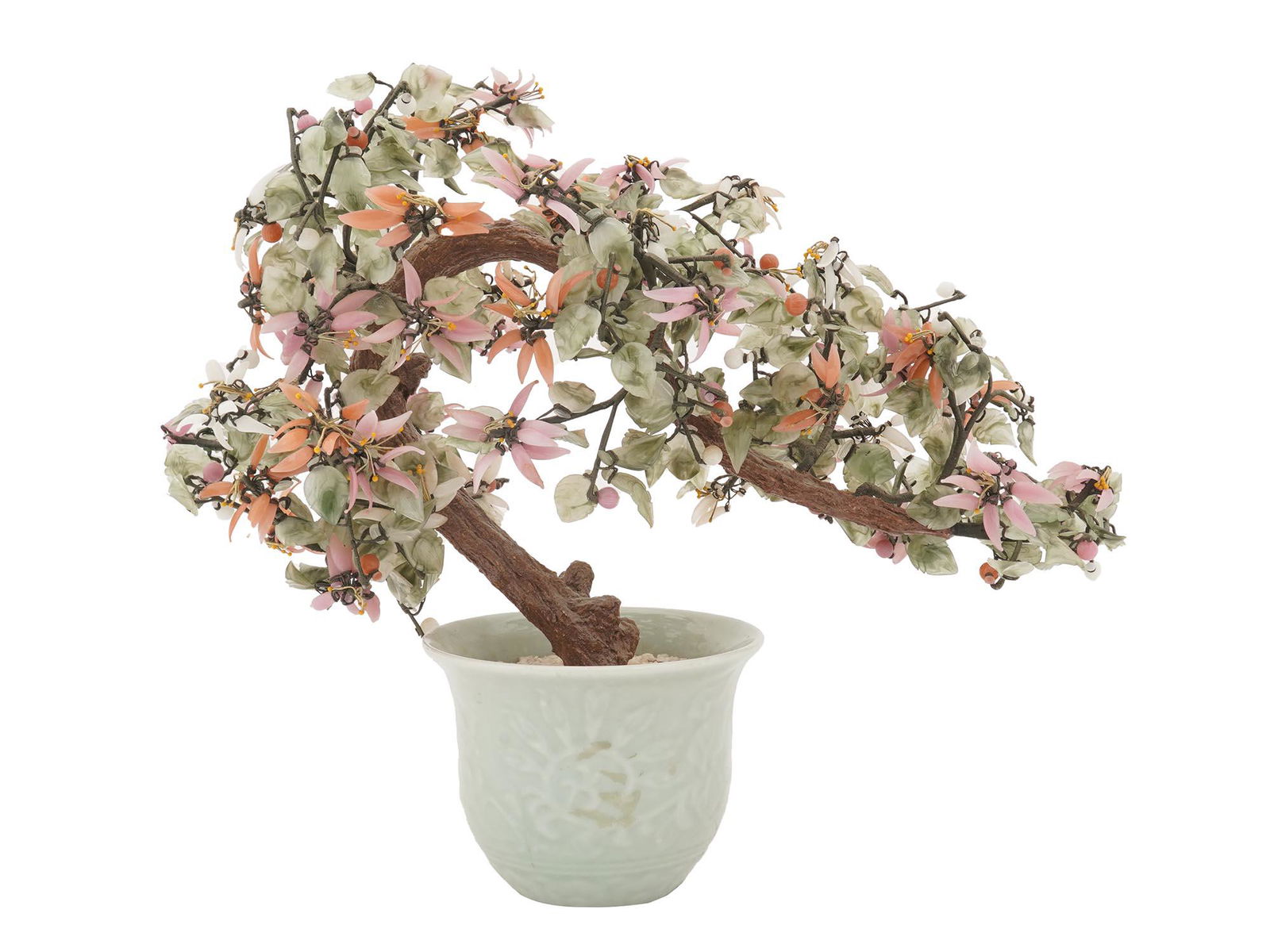 VINTAGE ASIAN BONSAI JADE AND CORAL TREE FIGURINE (1 of 6)