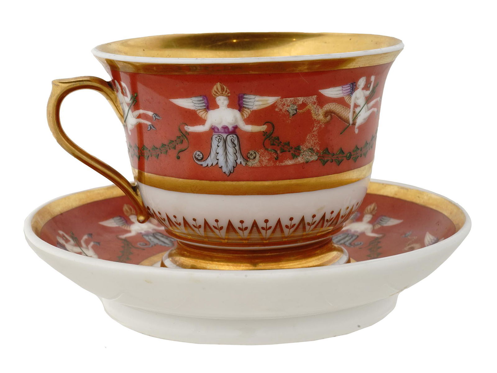 ANTIQUE RUSSIAN PORCELAIN TEA SET OF CUP AND SAUCER (1 of 5)