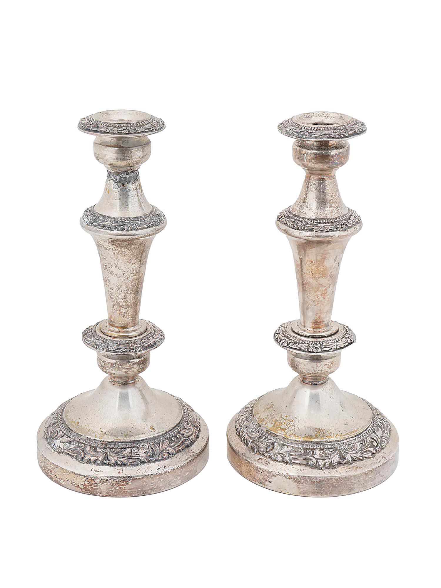 PAIR OF TALL EUROPEAN SILVER PLATED CANDLE STICKS (1 of 6)