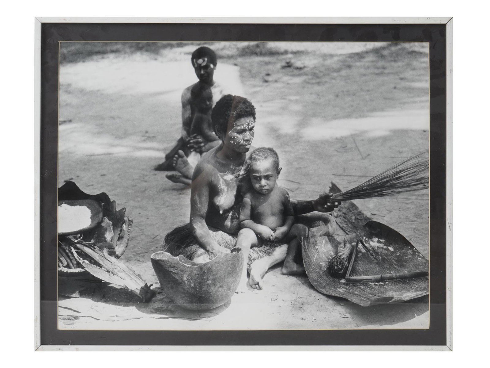 VINTAGE NATIVE AFRICAN TRIBE FAMILY PHOTO FRAMED: A vintage black and white picture of the native African people depicting a family with children in their traditional dress. Framed. African Culture, Tribes and Traditions. Ethnographic Picture Collect