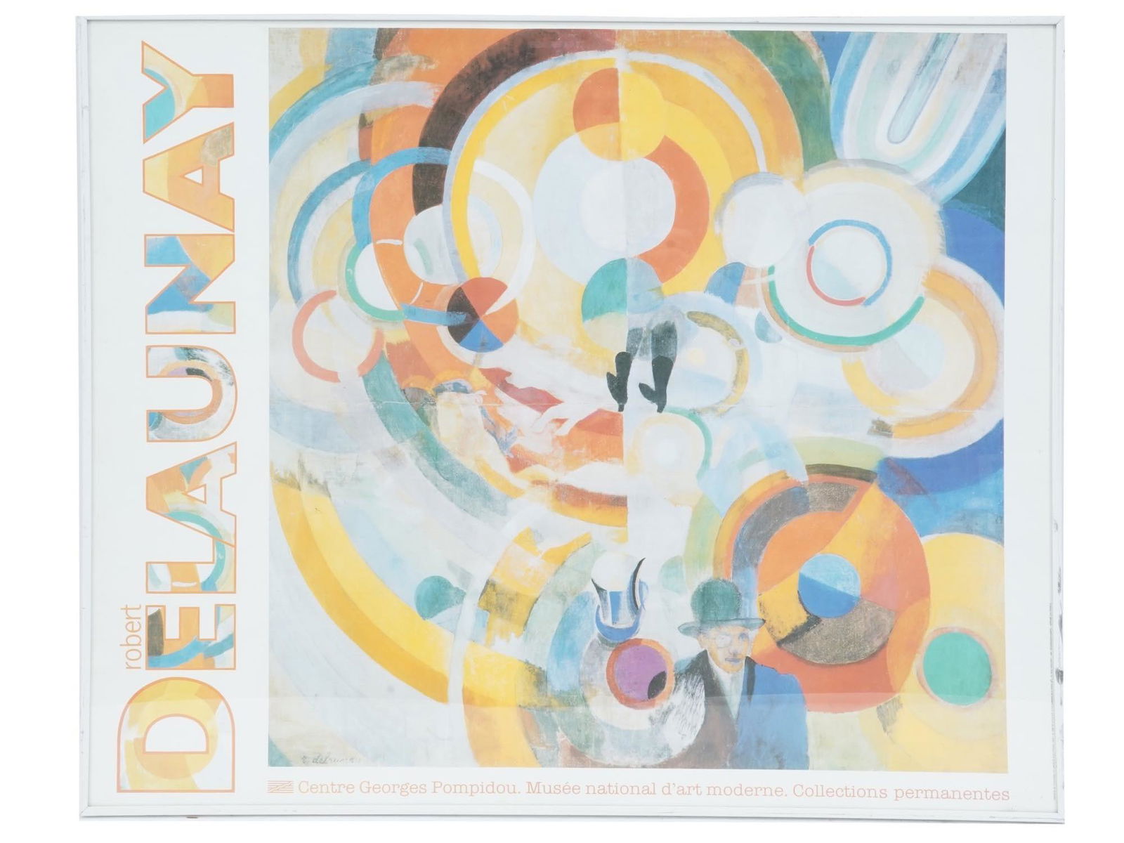 ROBERT DELAUNAY PIG RIDES CENTRE POMPIDOU POSTER: After Robert Delaunay, poster print of a painting titled Pig Rides, Or Electric Carousel, 1926 by A.D.A.G.P. et Flammarion for Centre Georges Pompidou, 1985. Framed. Robert Delaunay, 1885 to 1941, was