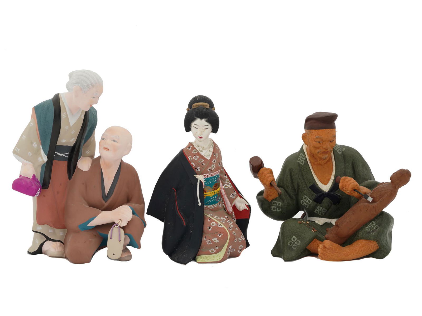 MID CENTURY JAPAN SATO HAKATA URASAKI CLAY DOLLS (1 of 8)